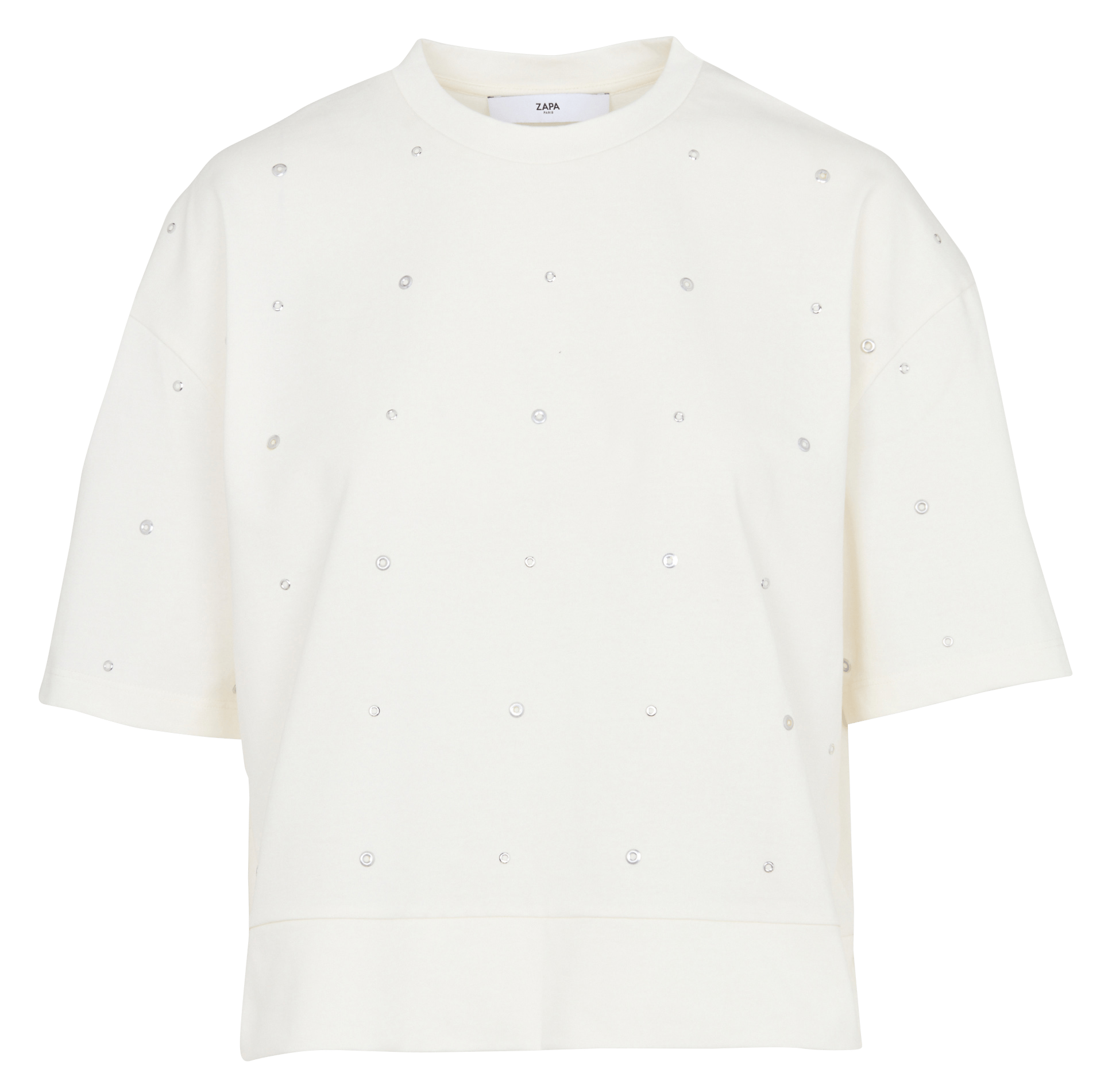 T-shirt met ronde hals en oogjes ZAPA Wit