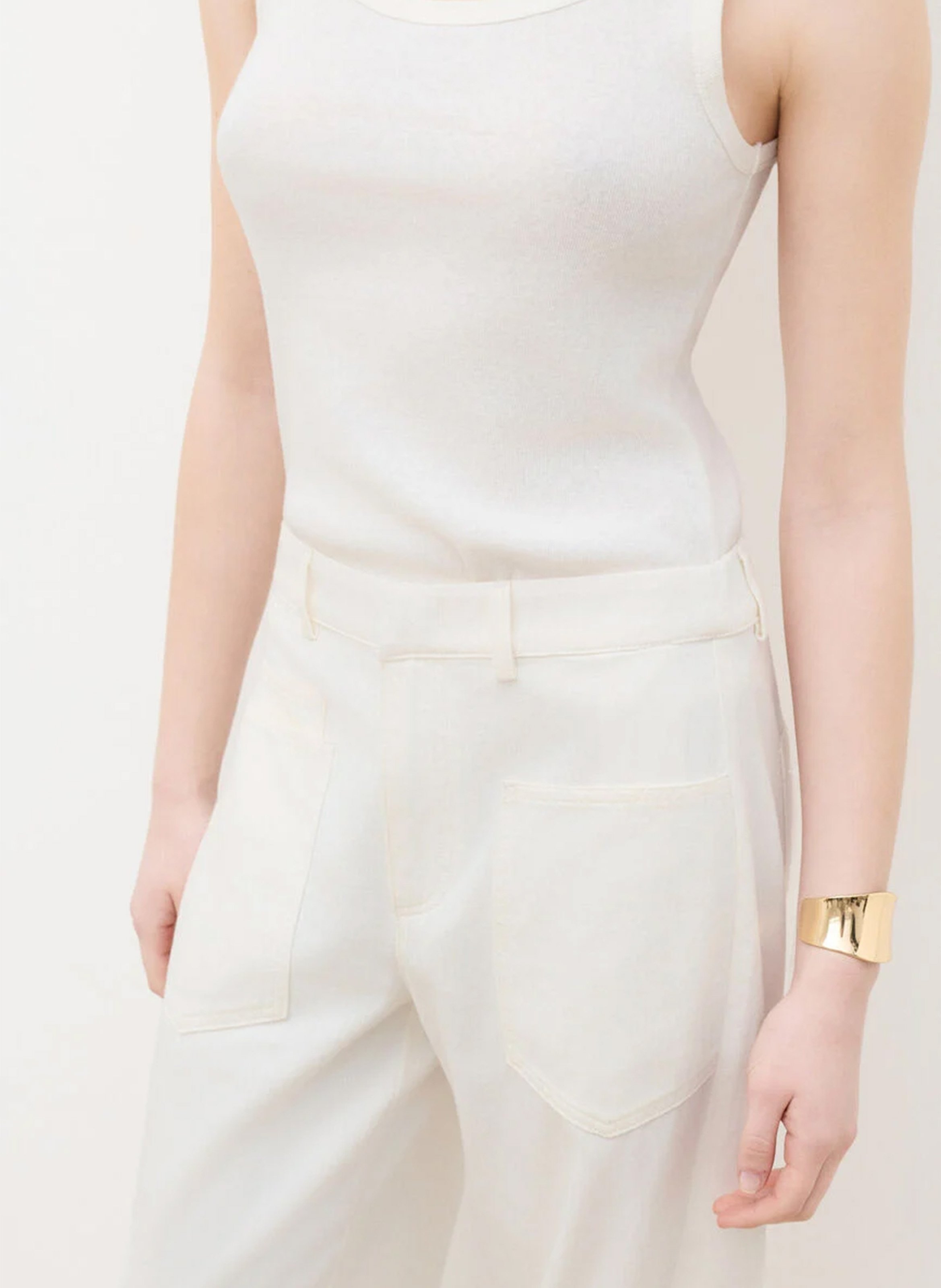 Pantalon large en coton CAROLL Beige