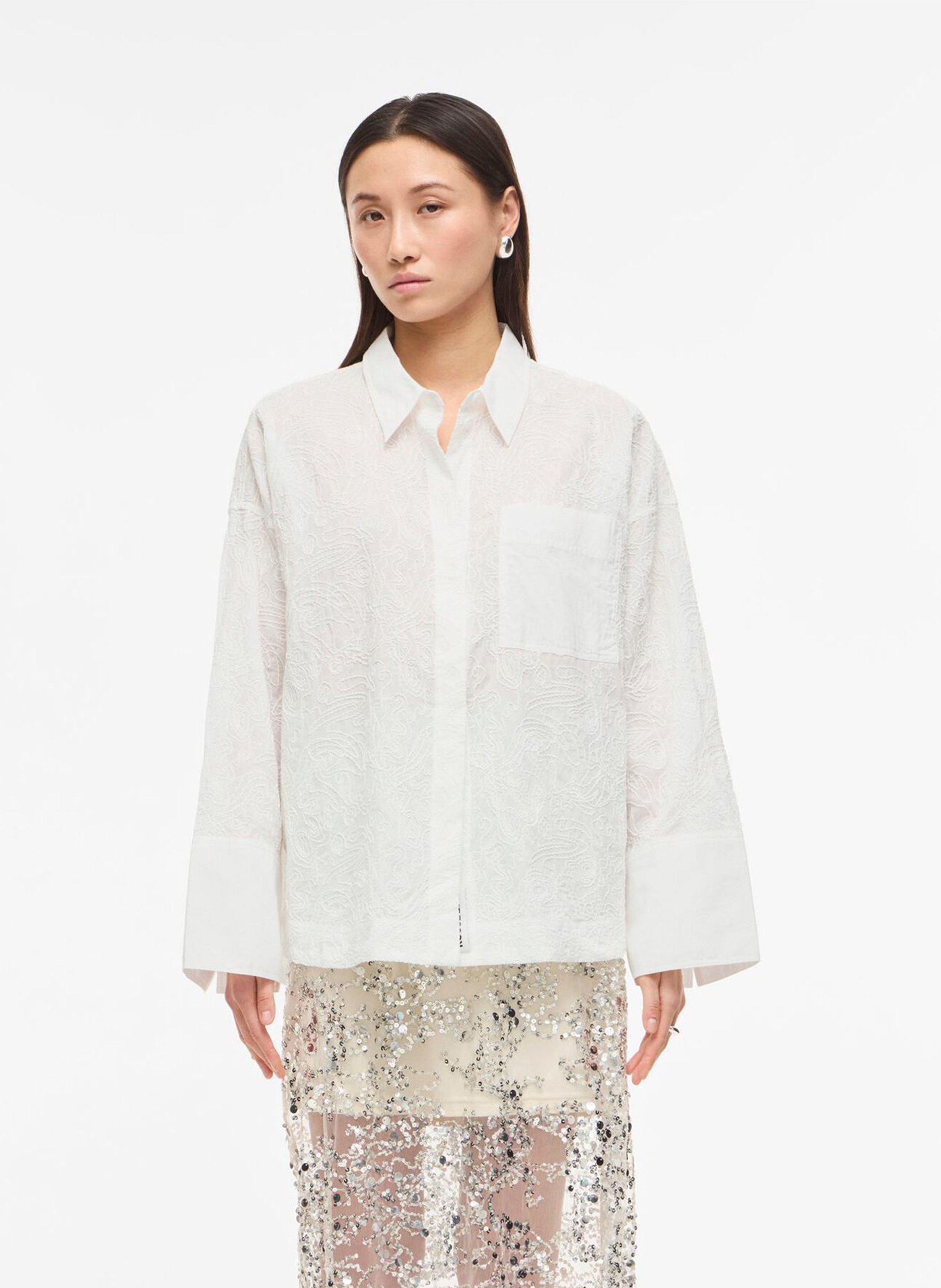 Chemise oversize en coton brodé ROUGE EDIT Beige