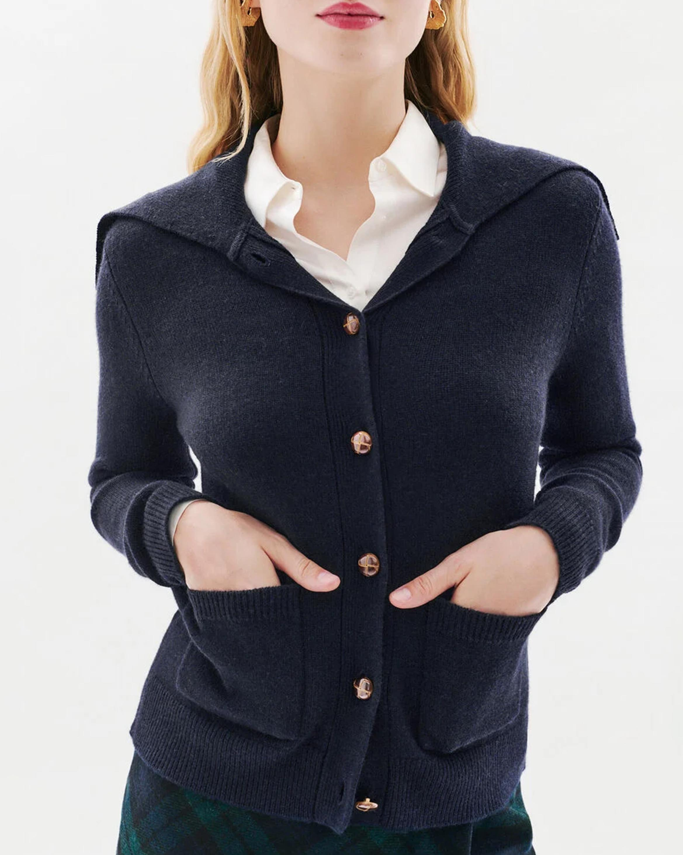 Gerade geschnittene Strickjacke aus Wollmix CAROLL Blau