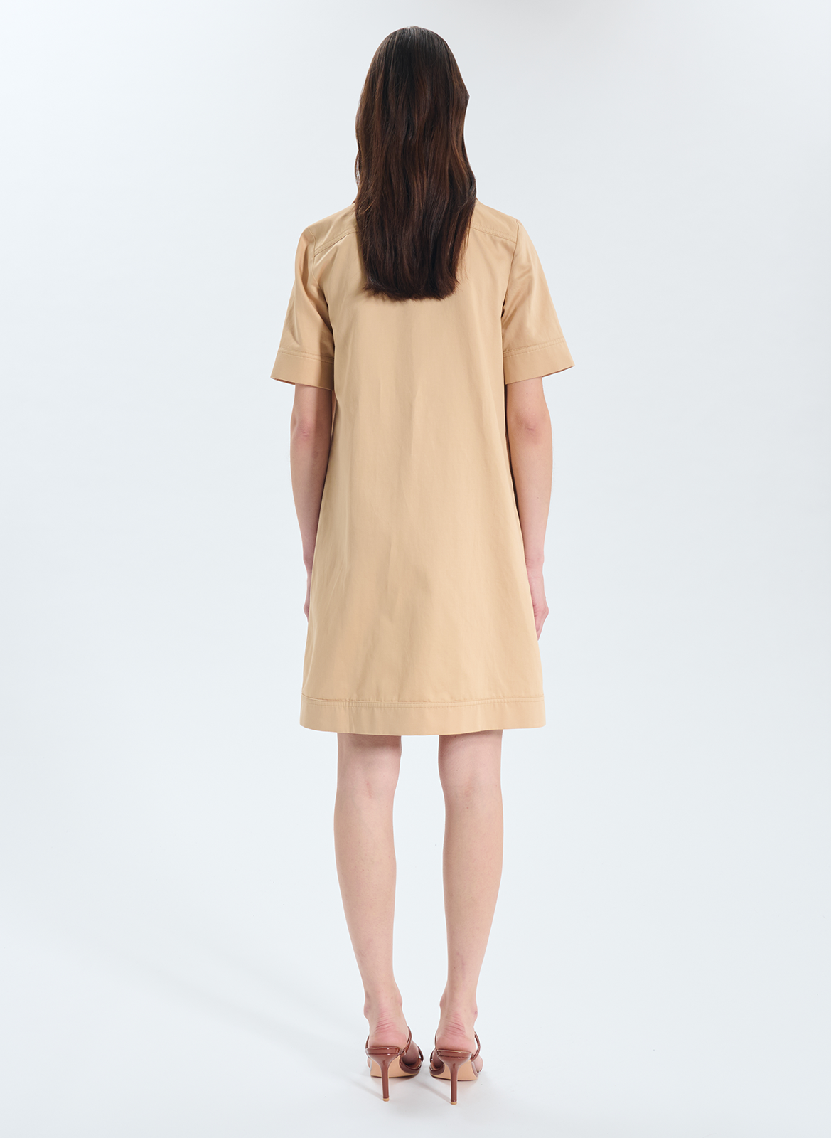 Mittellanges, gerades Kleid aus Bio-Baumwolle und Leinen ZAPA Beige