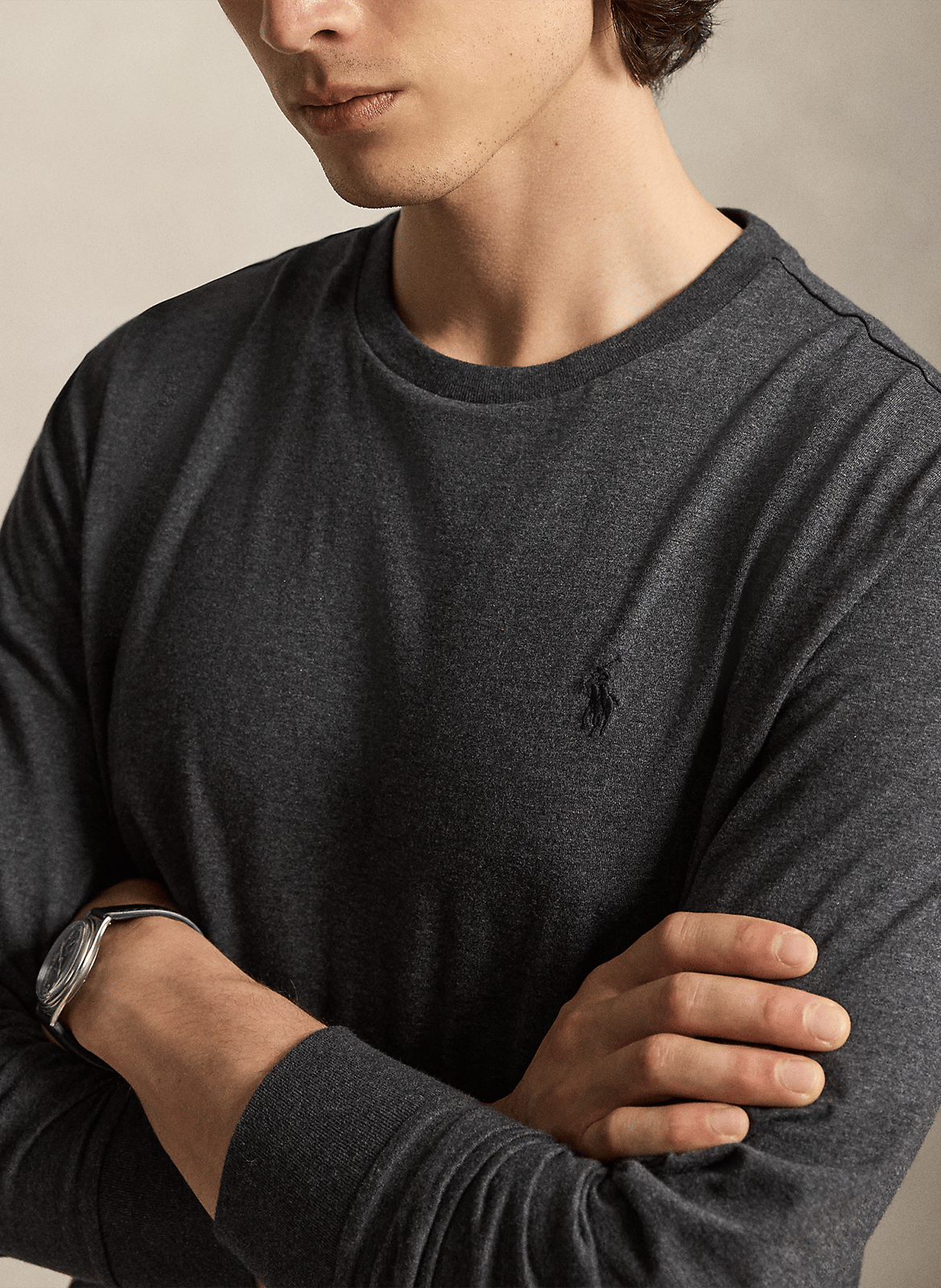 Einfarbiges Baumwoll-T-Shirt mit Rundhalsausschnitt, Slim Fit POLO RALPH LAUREN Grau