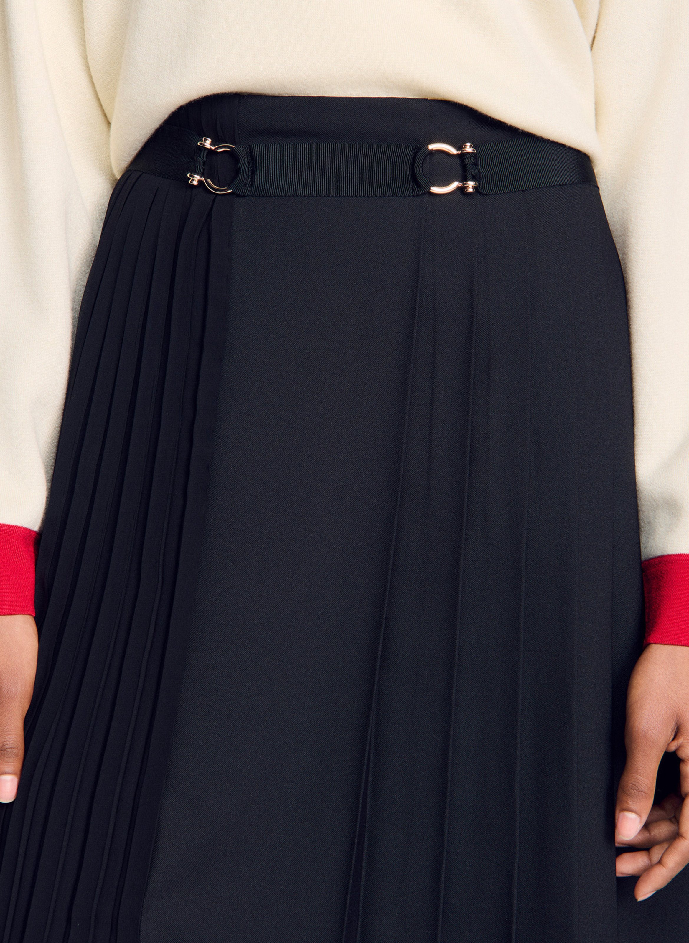 Jupe midi asymétrique plissée SANDRO Noir