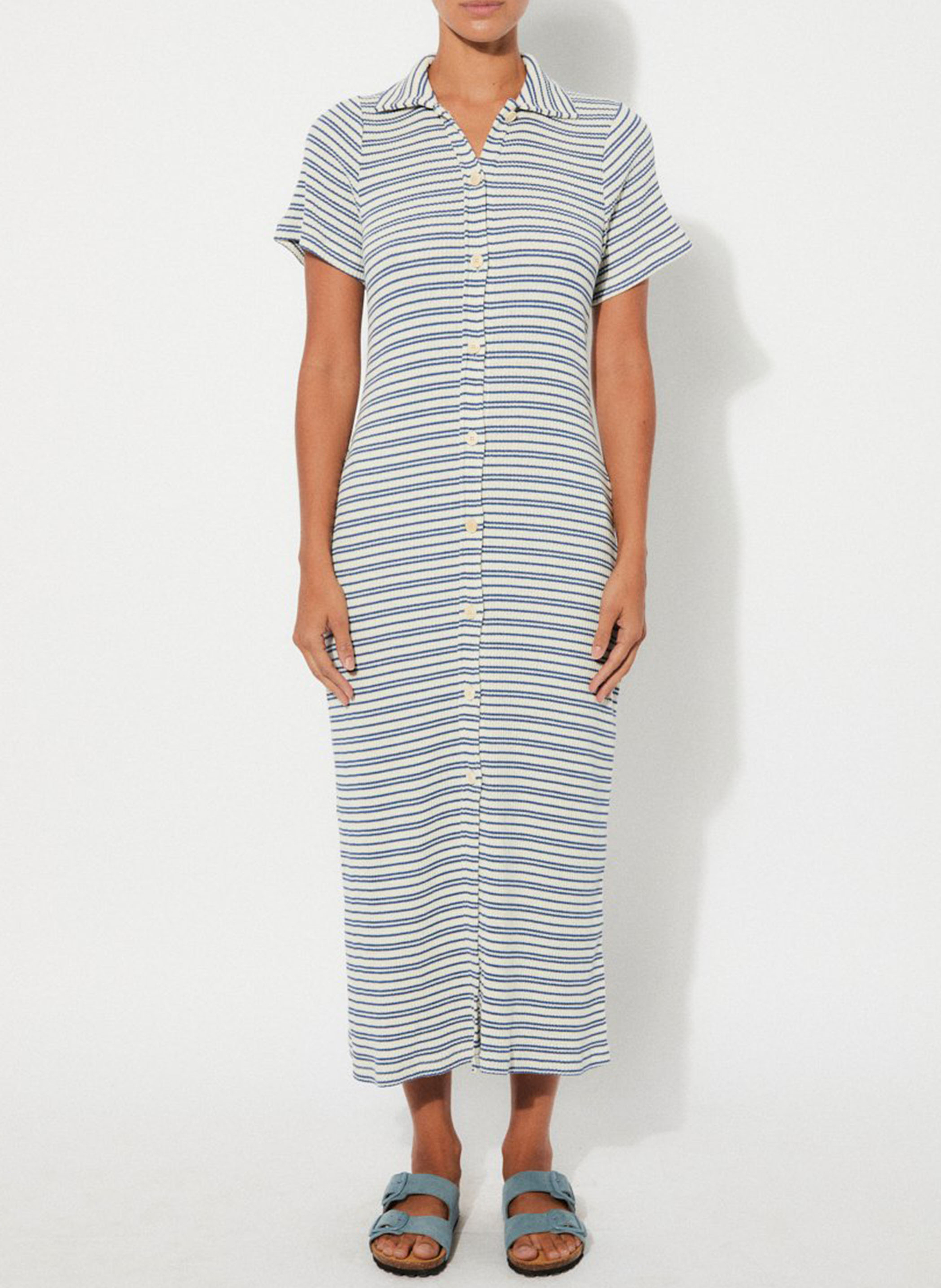Robe midi en fibres recyclées à rayures RITA ROW Bleu