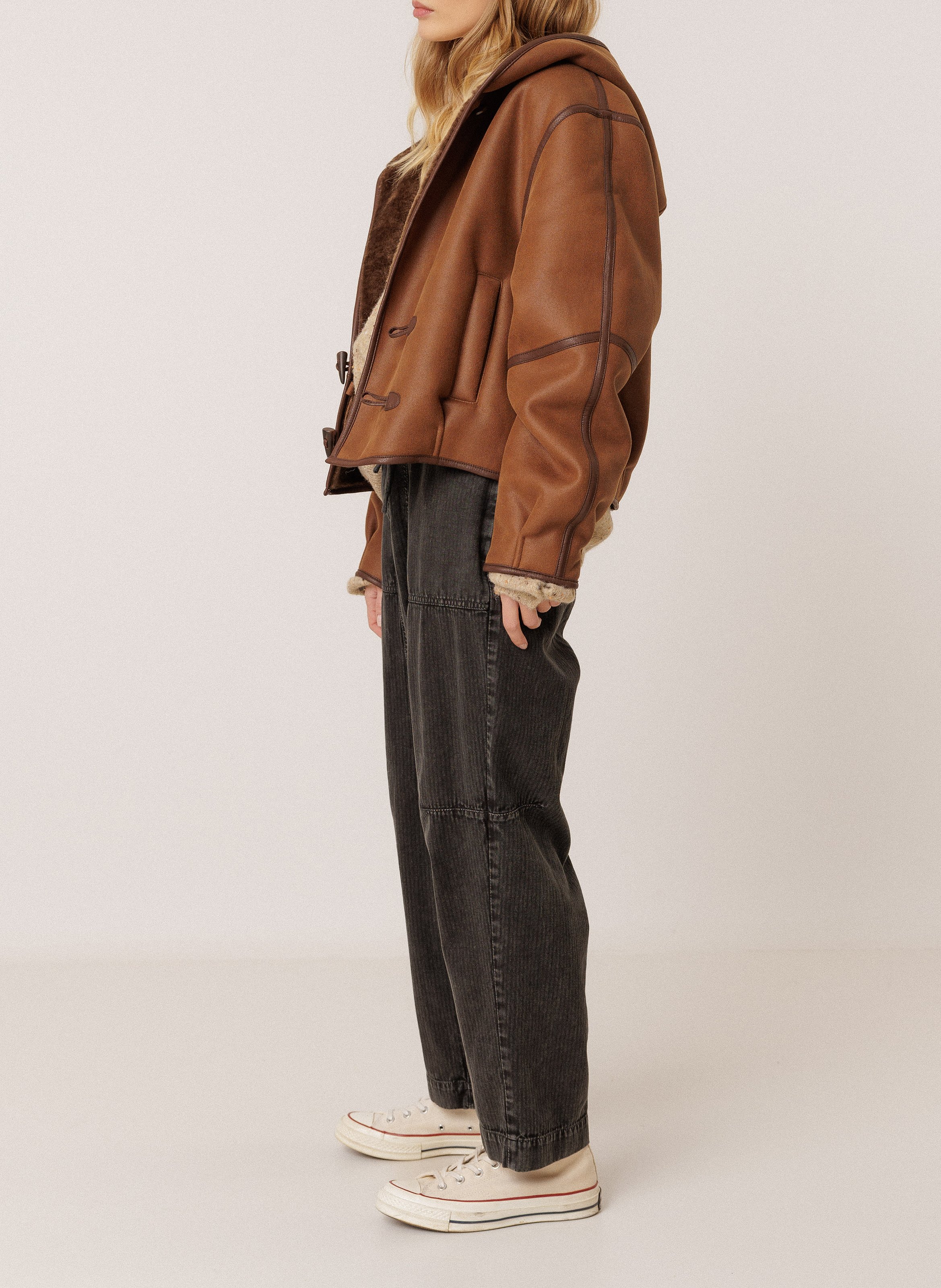 Straight hooded jacket INDI & COLD Brown