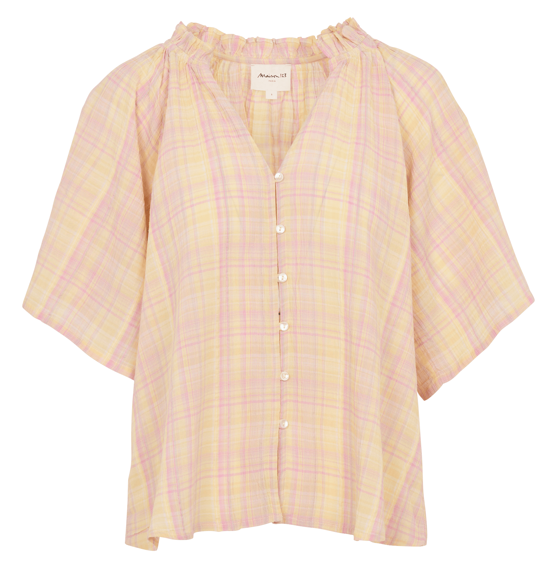 Straight-cut printed cotton shirt with round neck MAISON 123 Beige