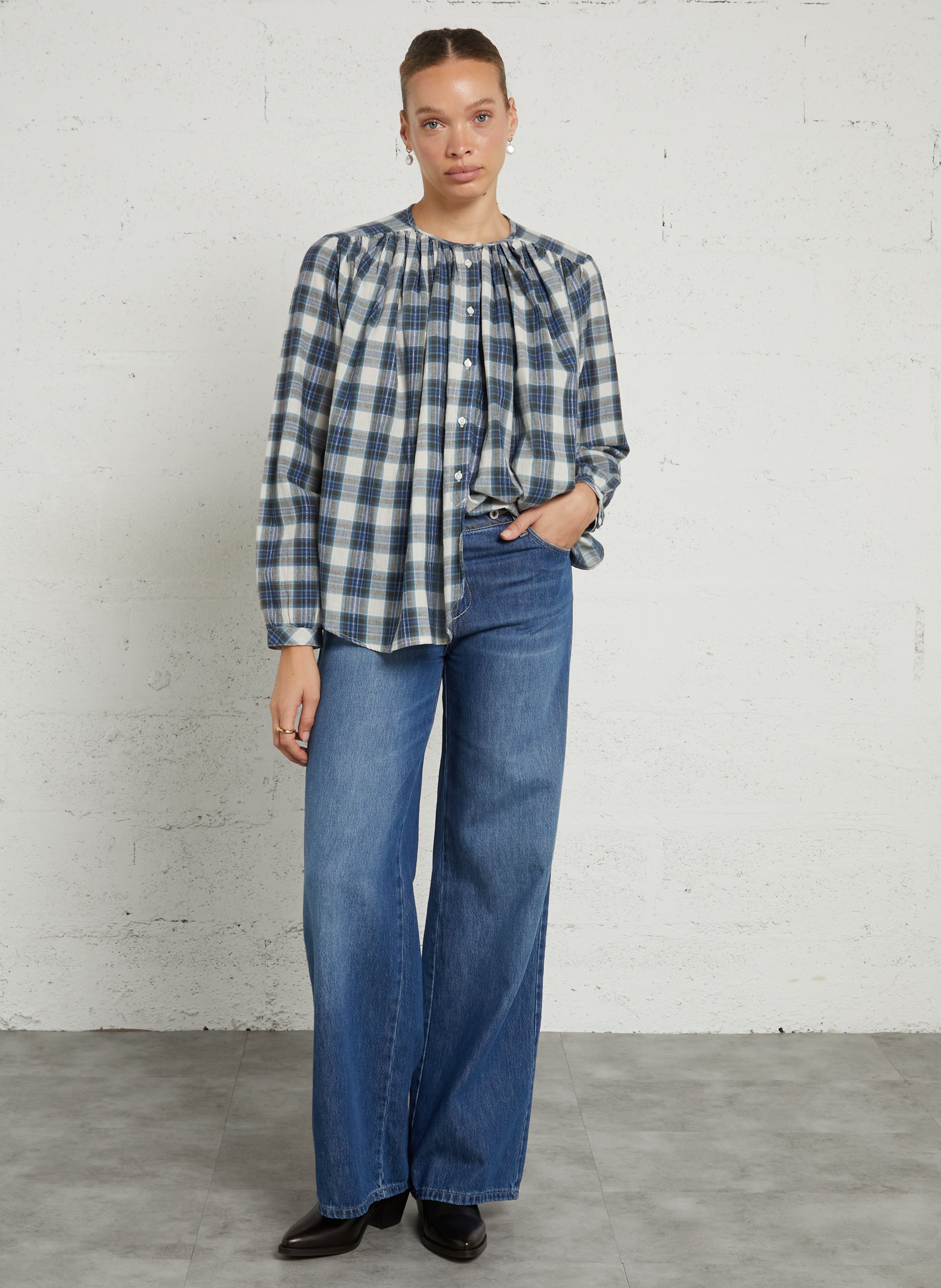 Round-neck cotton-blend shirt FEEKA Blue