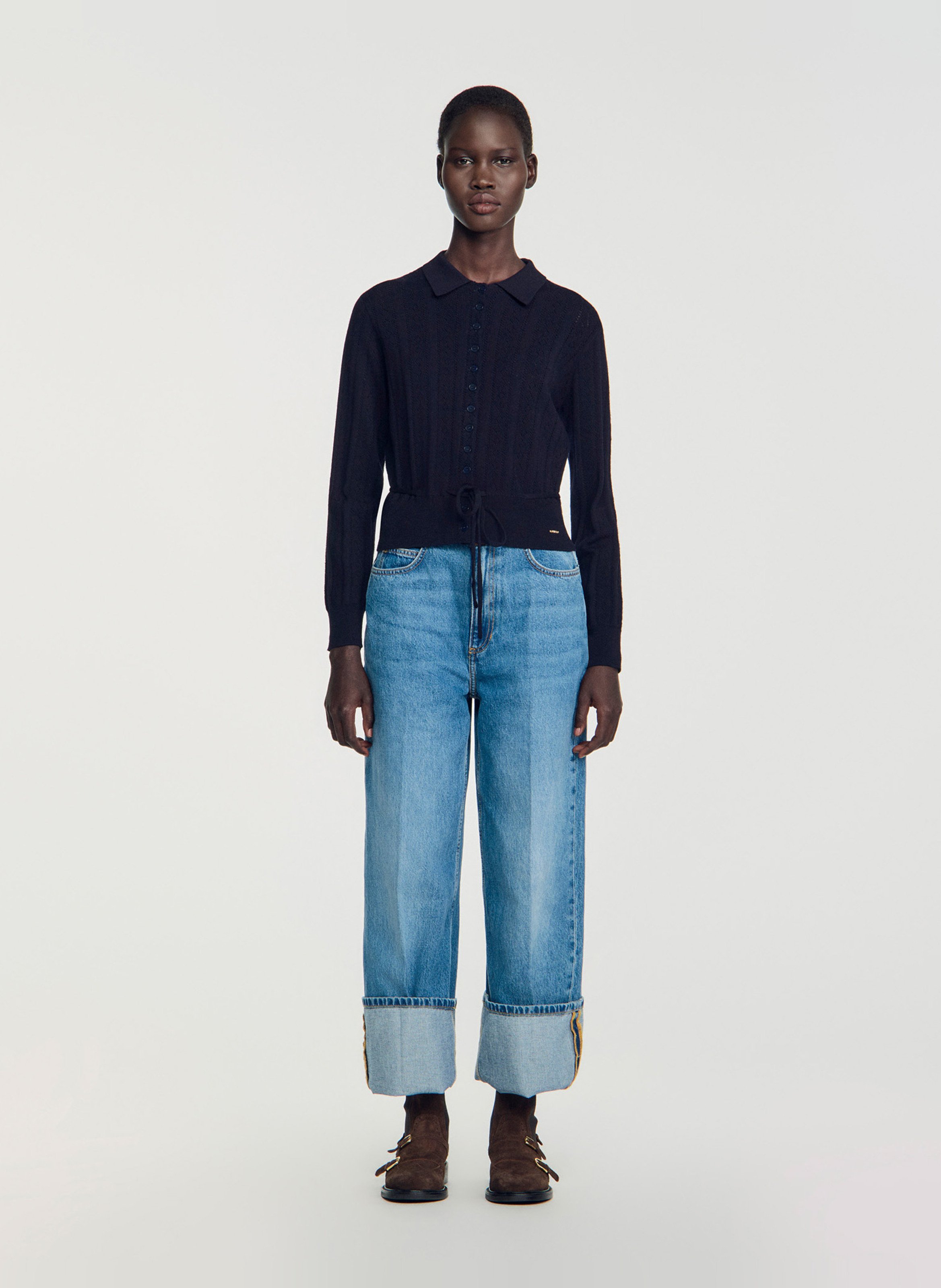 Recht vest met klassieke kraag van gemengde wol SANDRO Blauw