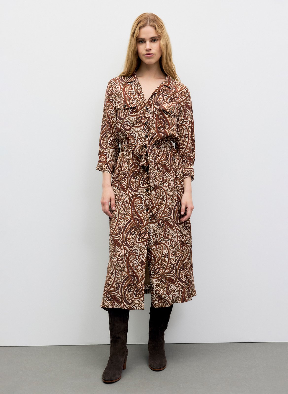Robe midi cintrée imprimée GERARD DAREL Marron