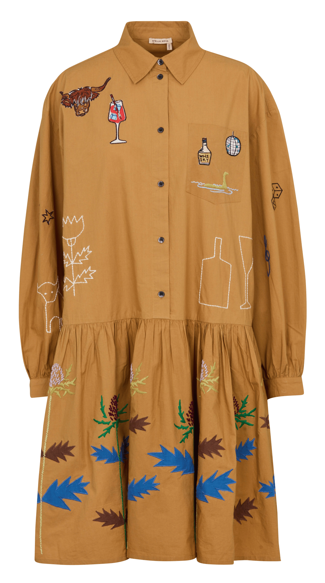 Midikleid aus Bio-Baumwolle mit klassischem Kragen STELLA NOVA Khaki
