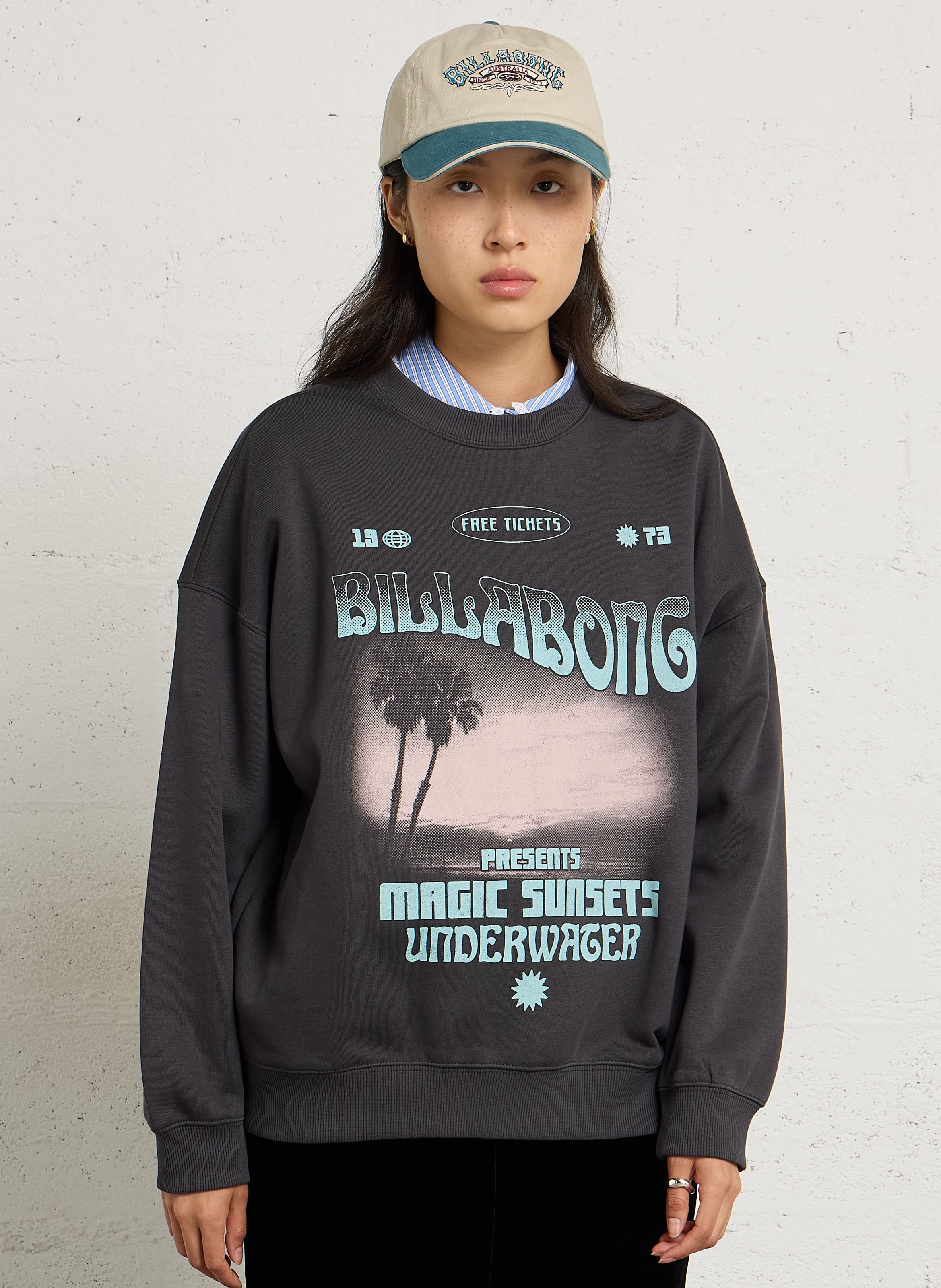 Gerader Baumwoll-Pullover mit Muster BILLABONG Schwarz