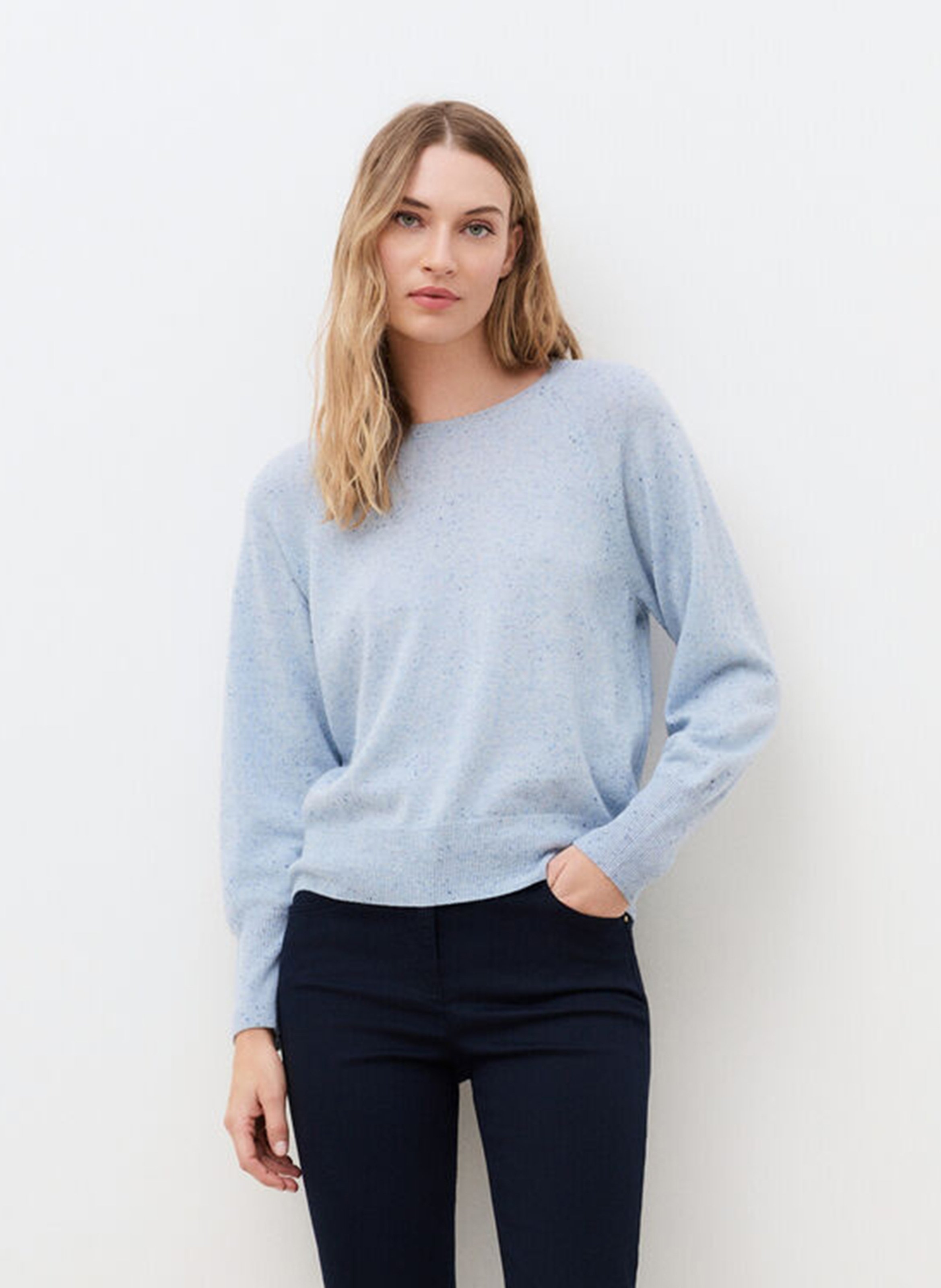 Plain round-neck marled cashmere jumper CAROLL Blue