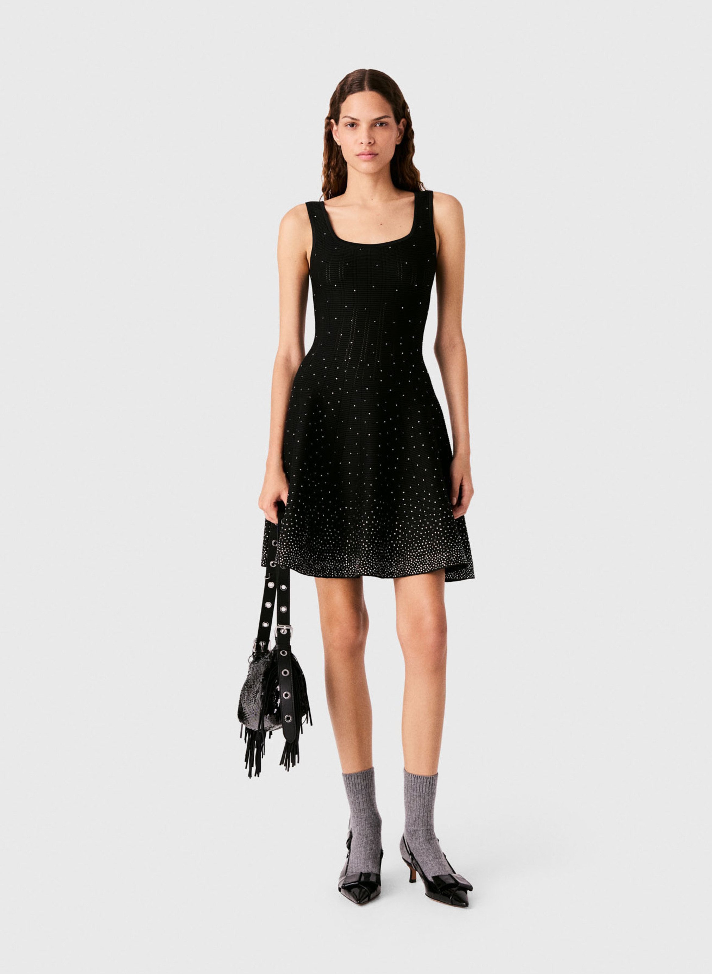 Robe courte évasée à strass MAJE Noir