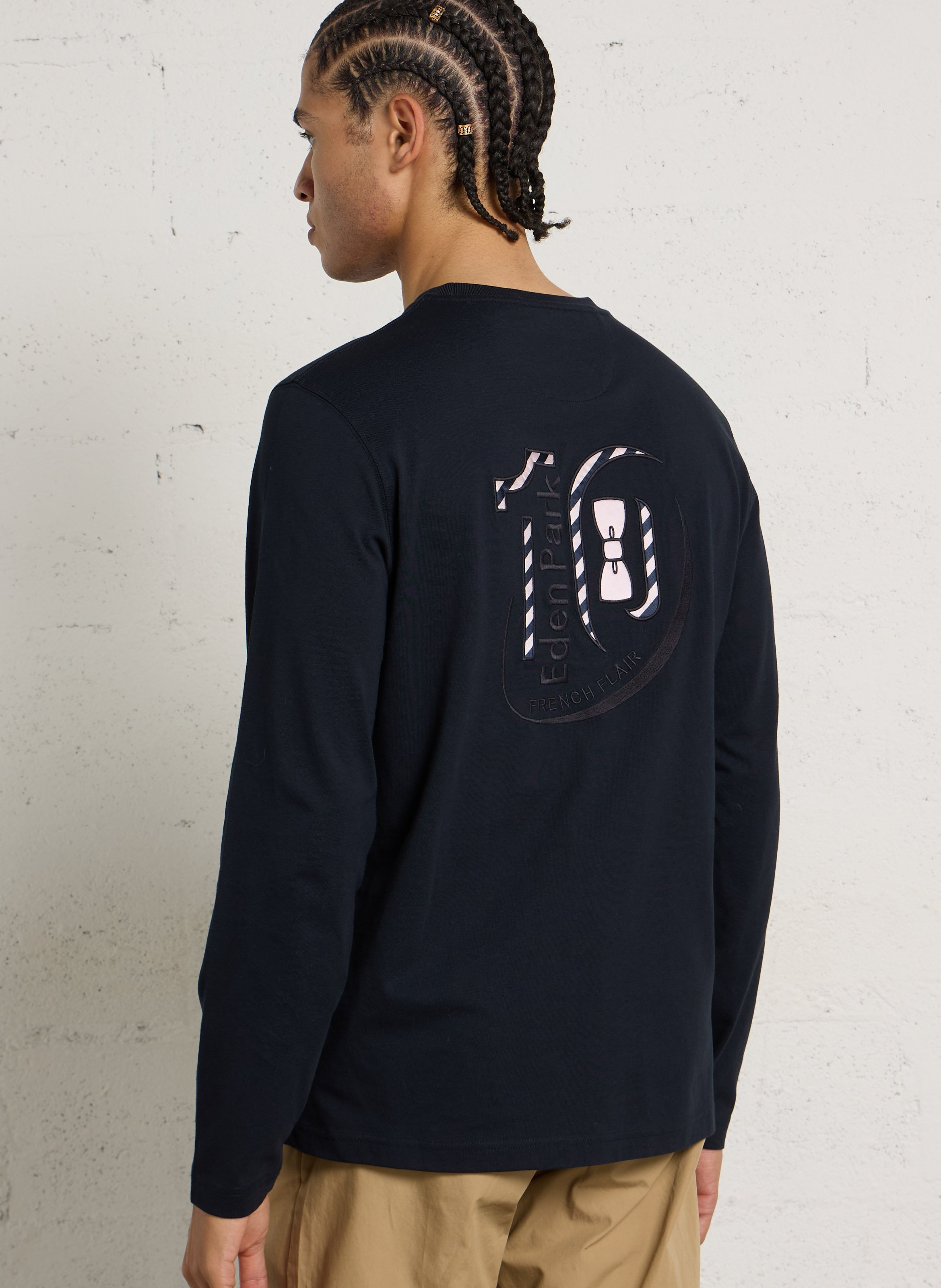 Straight fit round neck embroidered T-shirt EDEN PARK Blue