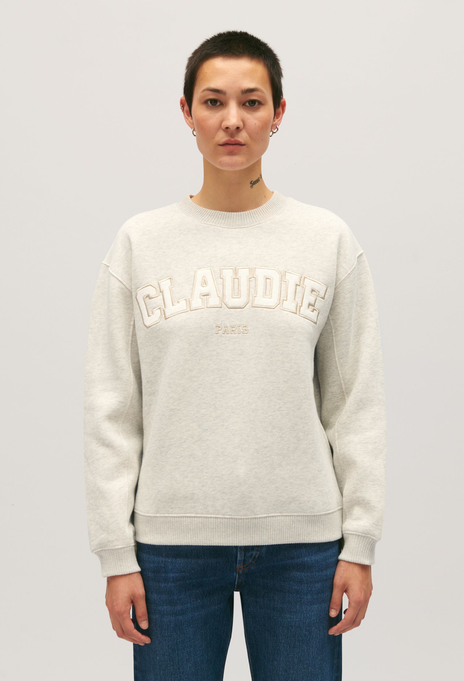 Embroidered Cotton blend Round neck Sweatshirt Gris Claudie