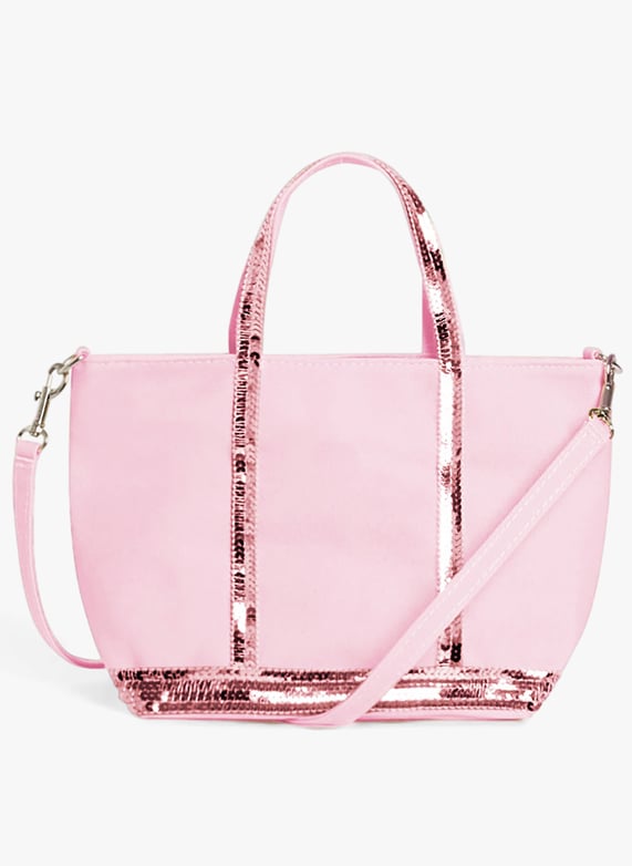 Pink Cotton canvas sequined mini tote bag