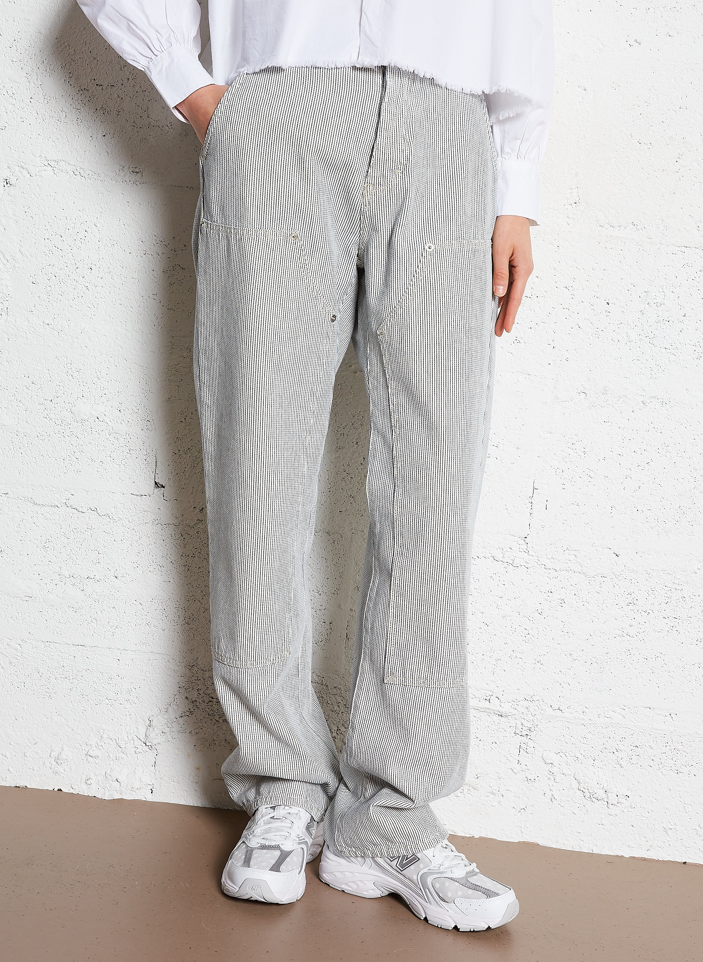 Rechte jeans van gestreepte katoen BELLEROSE Wit