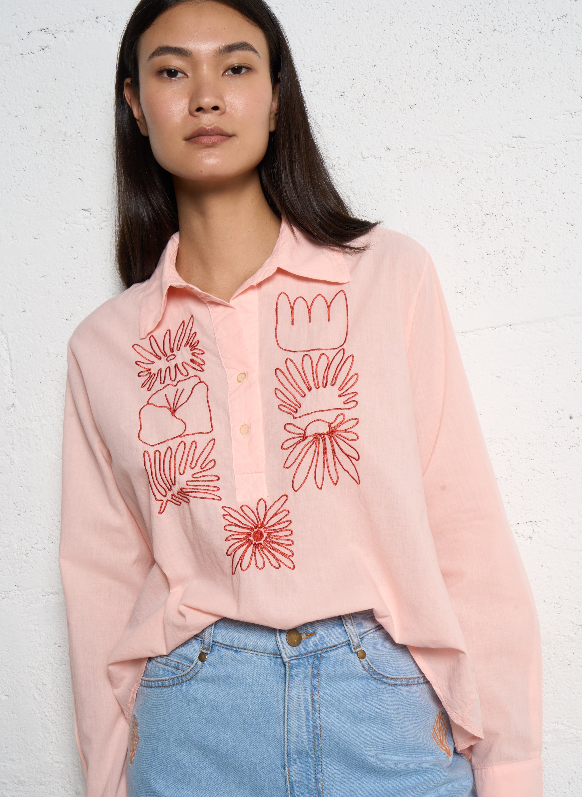 Cotton blouse with classic collar TINSELS Pink