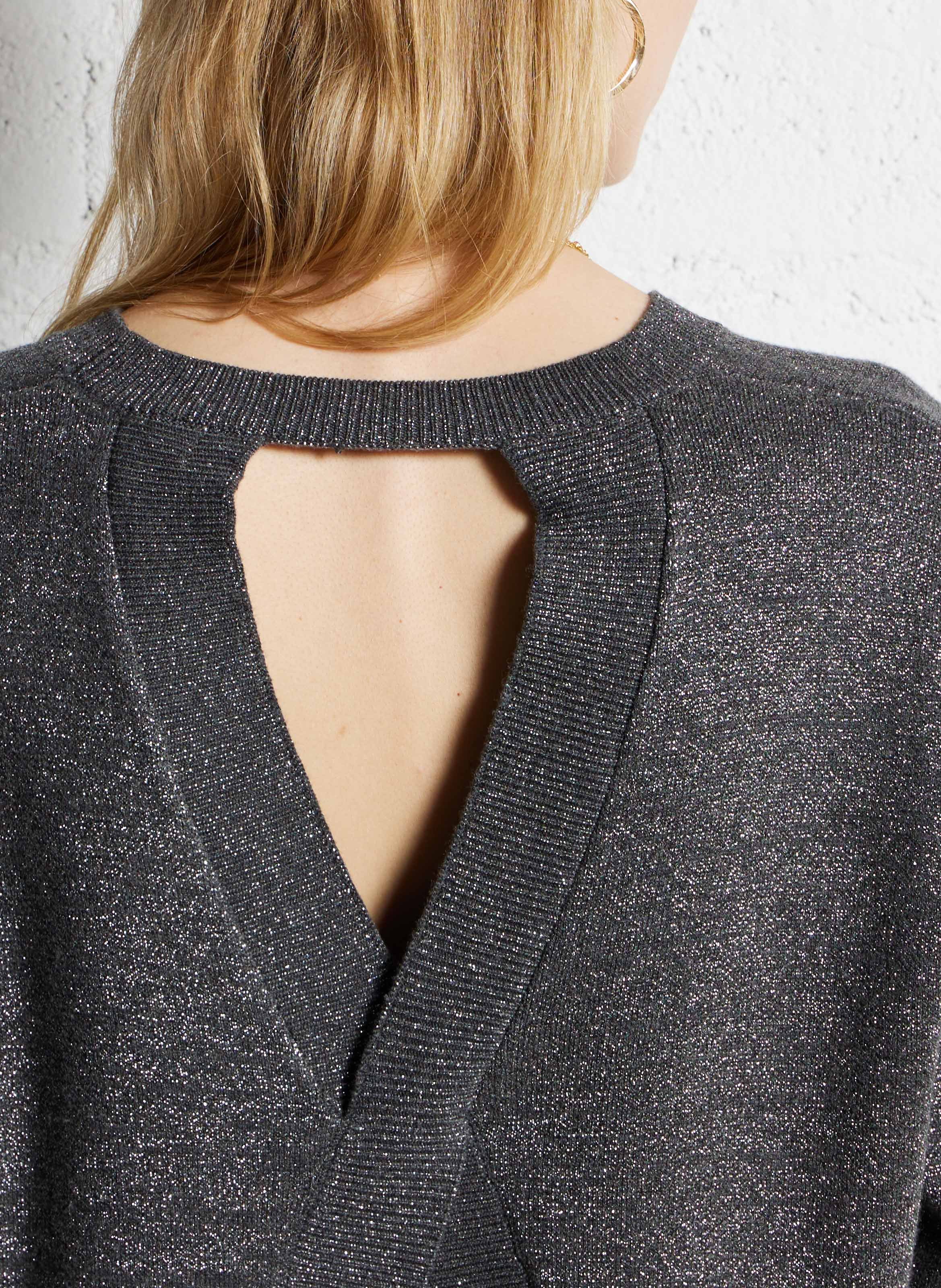 Glitzernder Oversized-Pullover mit offenem Rücken SUNCOO Schwarz