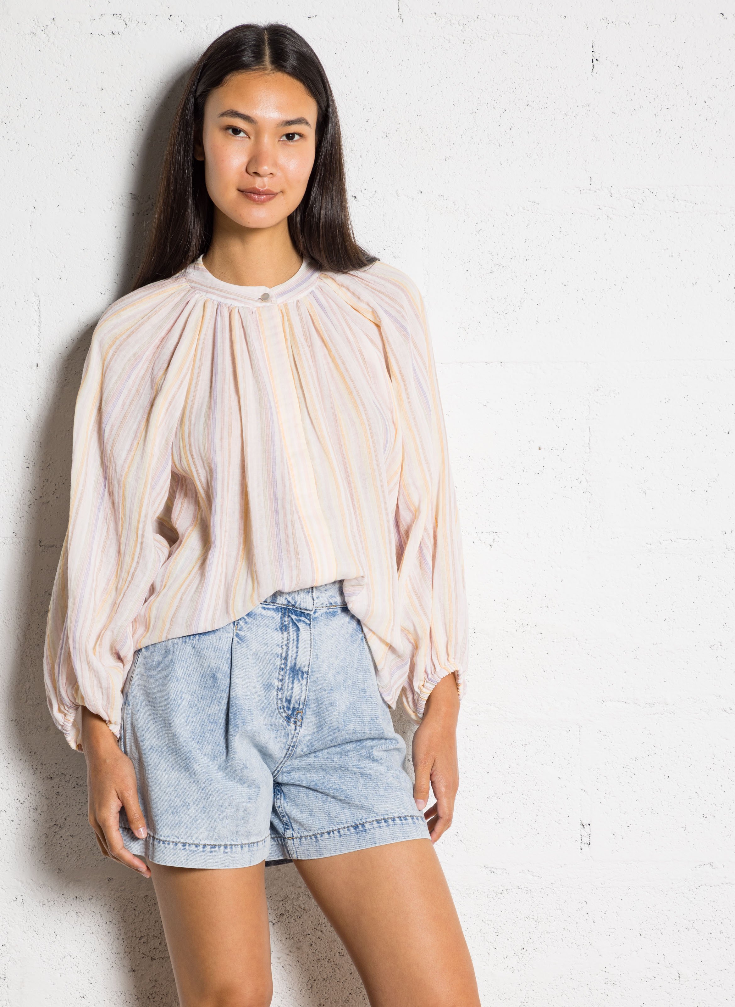 Round-neck cotton-blend shirt THE LABEL EDITION Beige