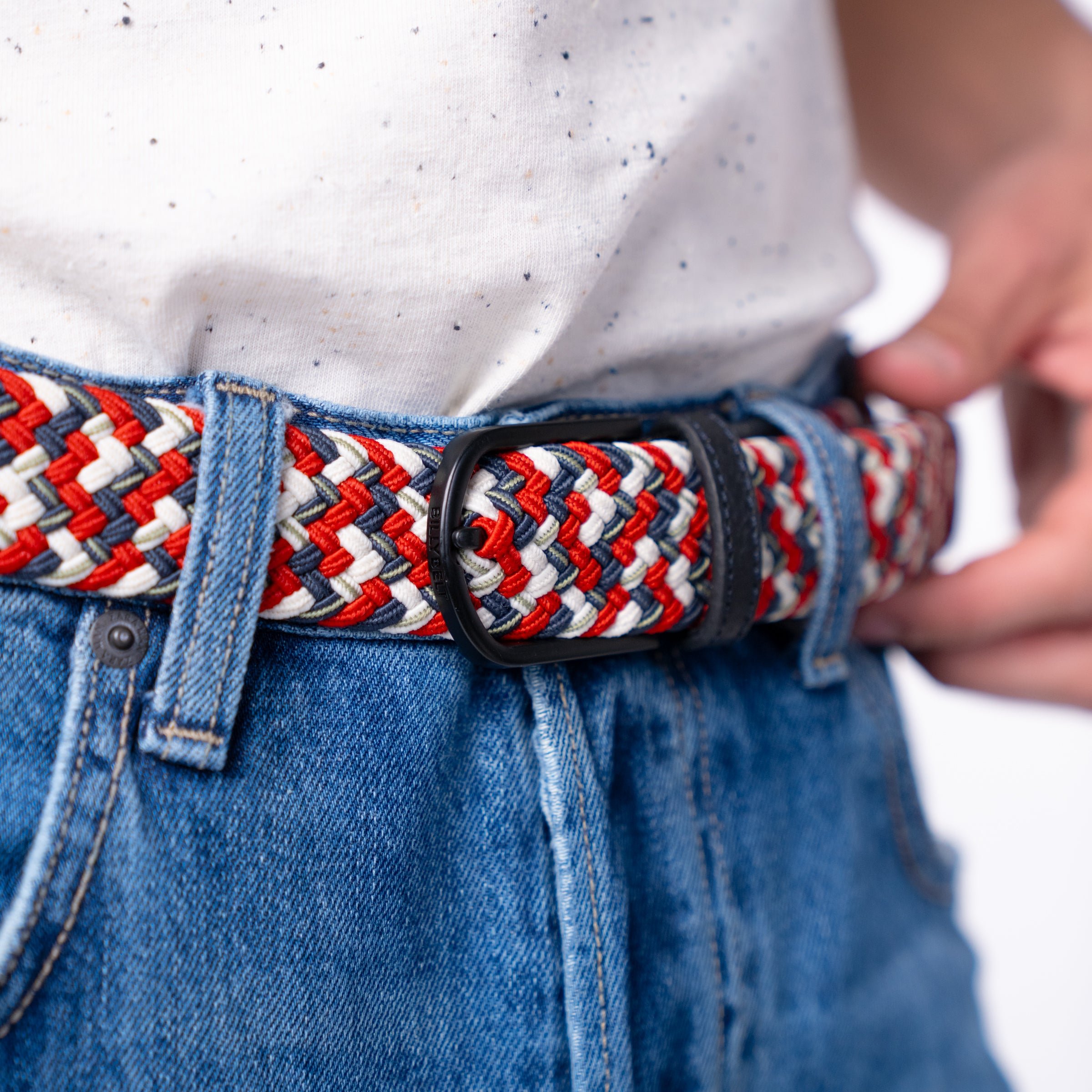 Multicolored braided elastic belt BILLYBELT Red