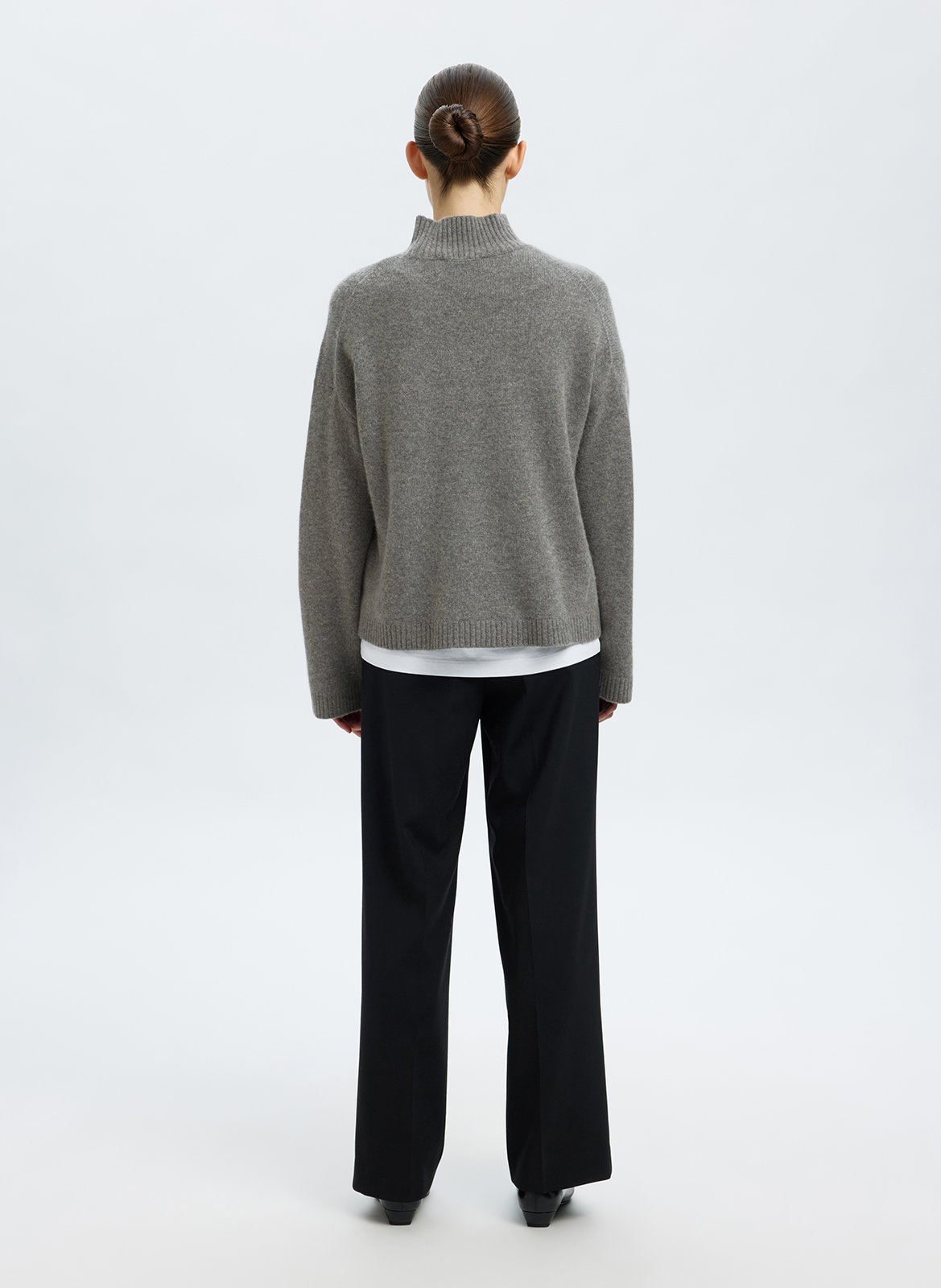 Pull droit en laine et cachemire mélangé SELECTED Gris