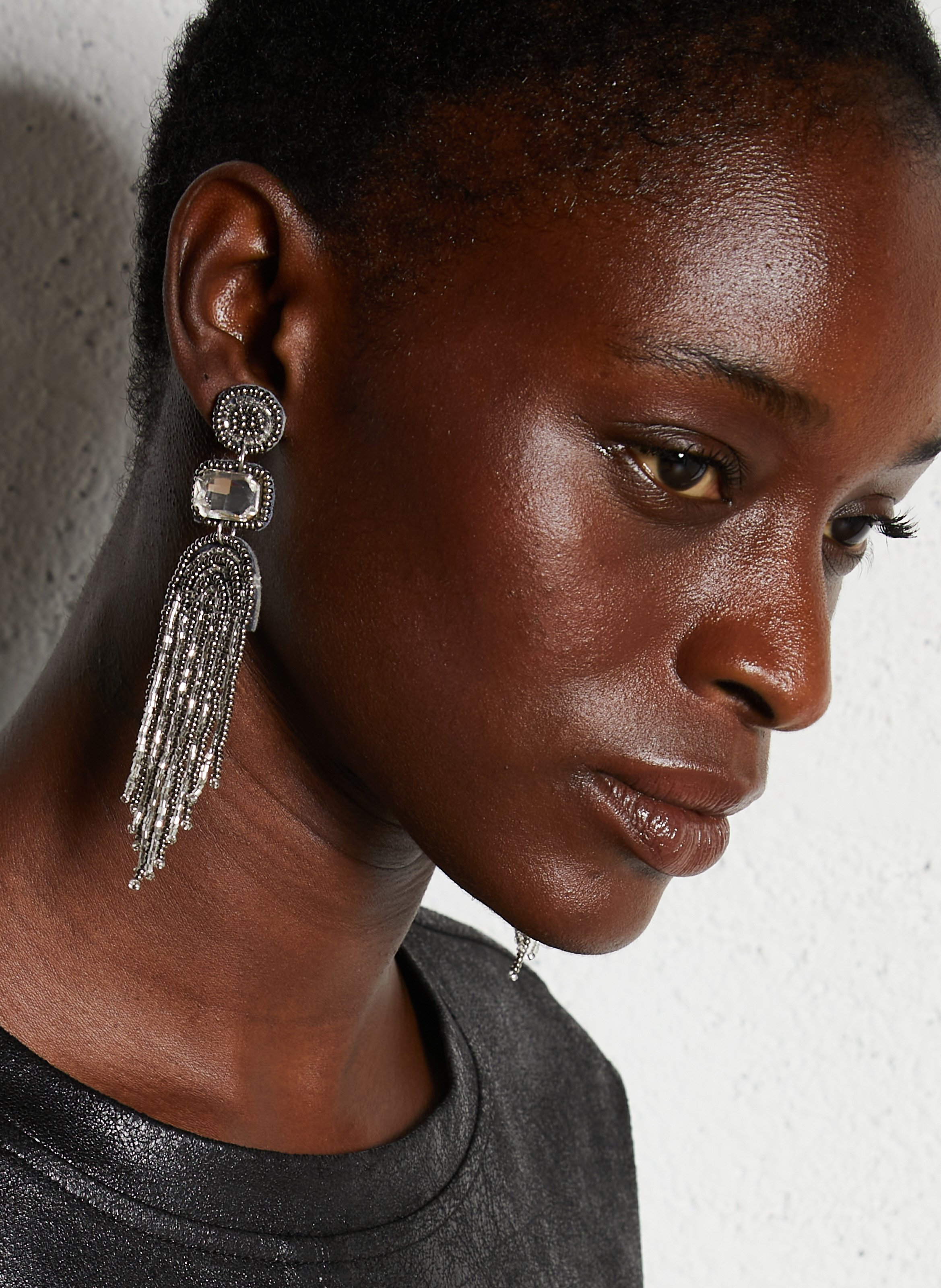 Pendientes largos de strass FEEKA Plata