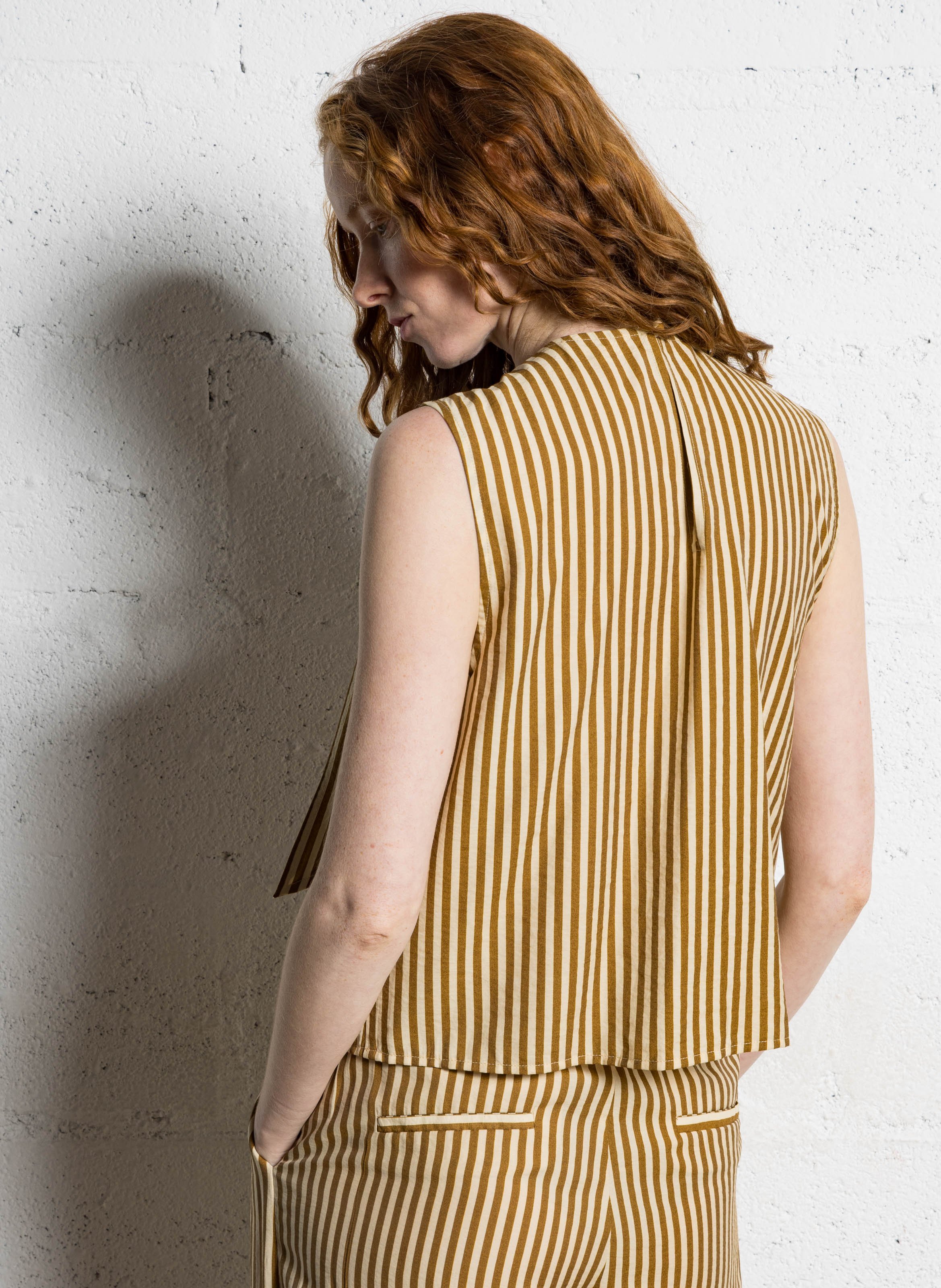 Top droit col rond à rayures SUNCOO Beige