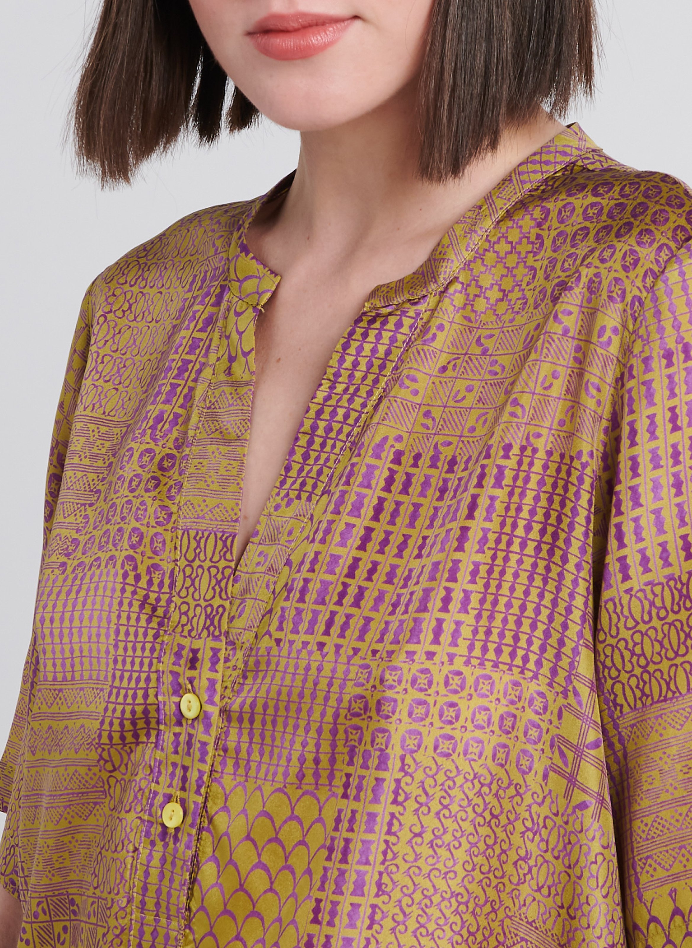 V-neck printed silk midi dress MOMONI Brown