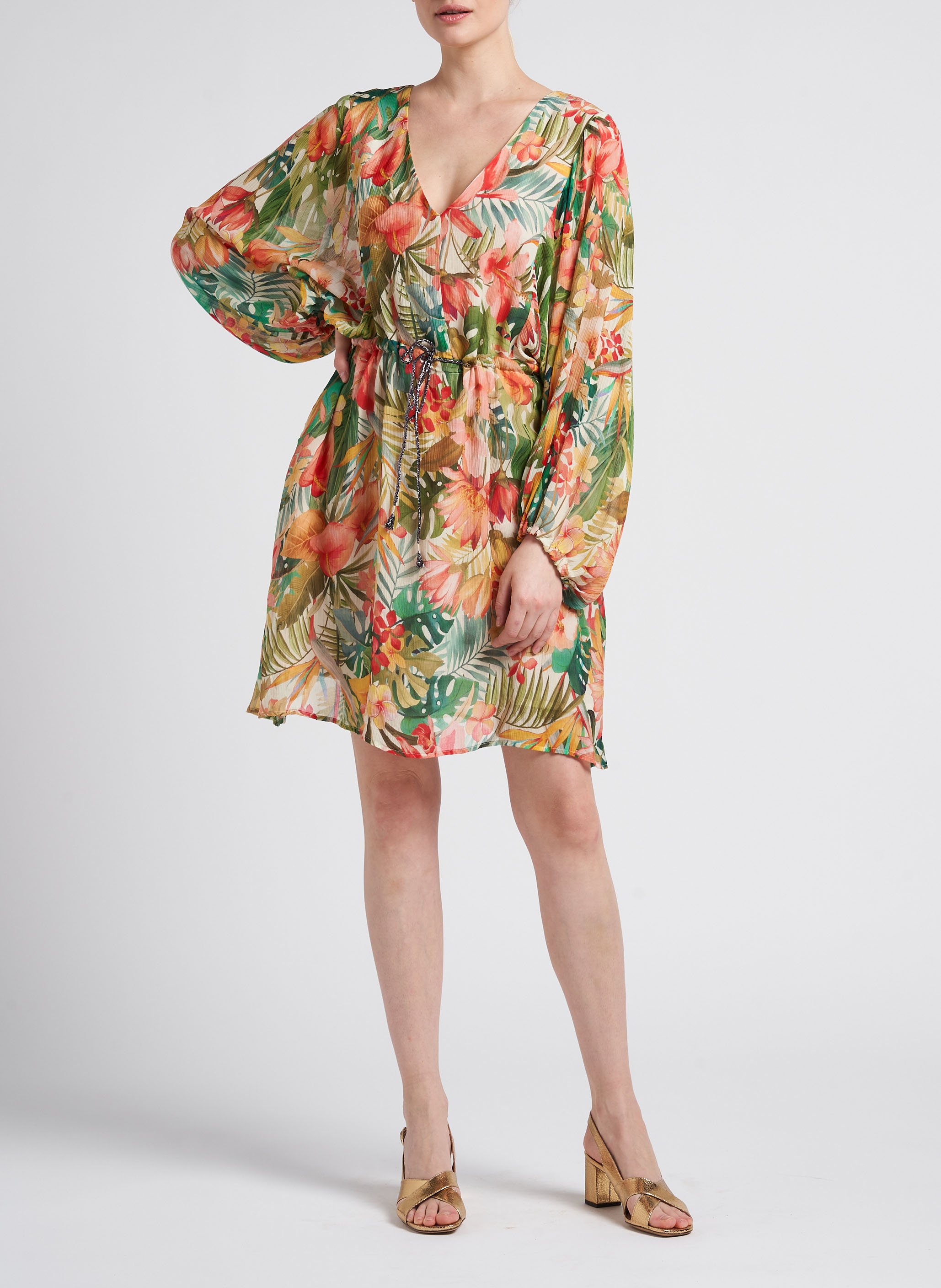 Robe courte col V imprimée MOMONI Rose