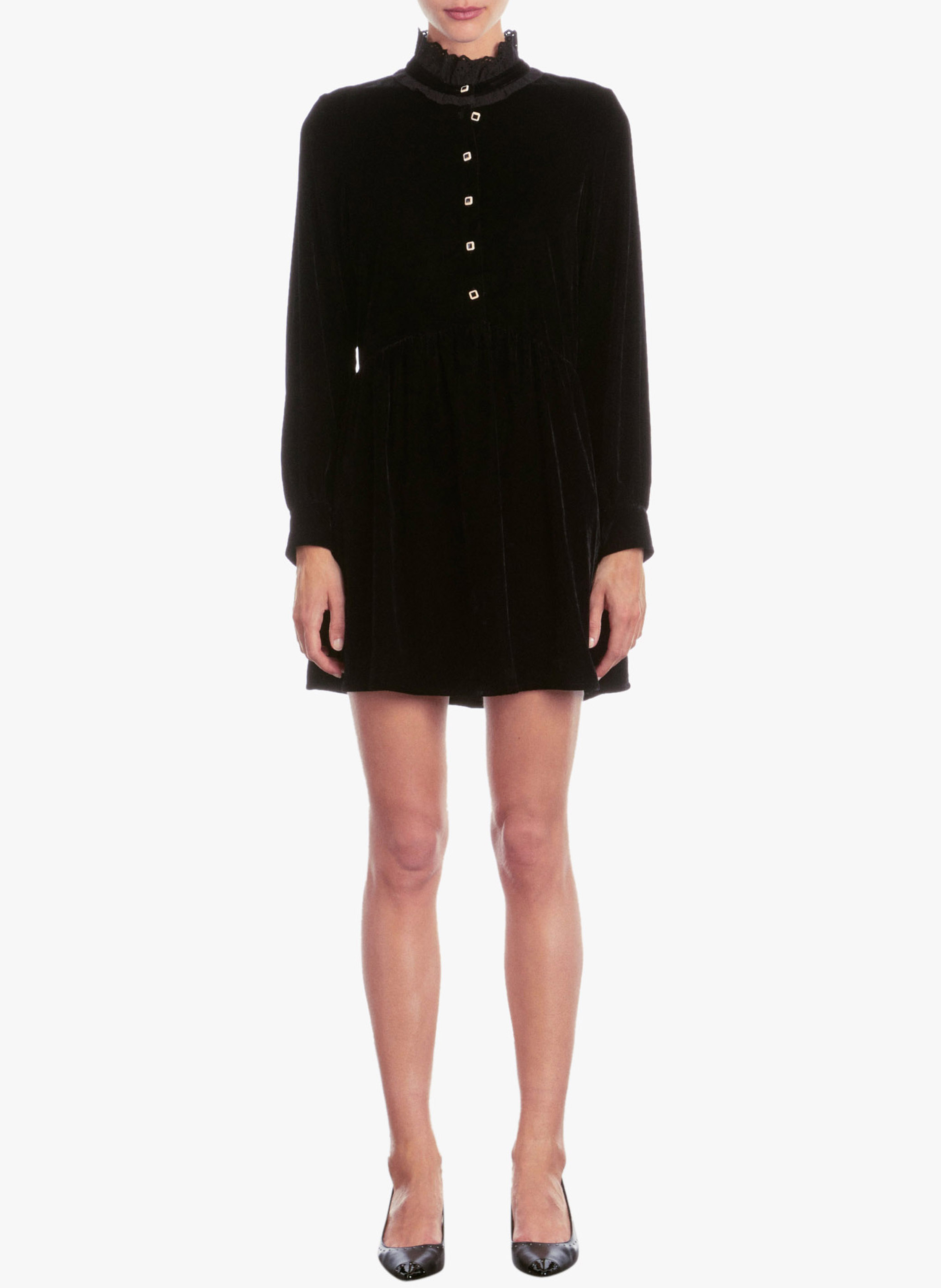 Robe courte à col montant en dentelle THE KOOPLES Noir