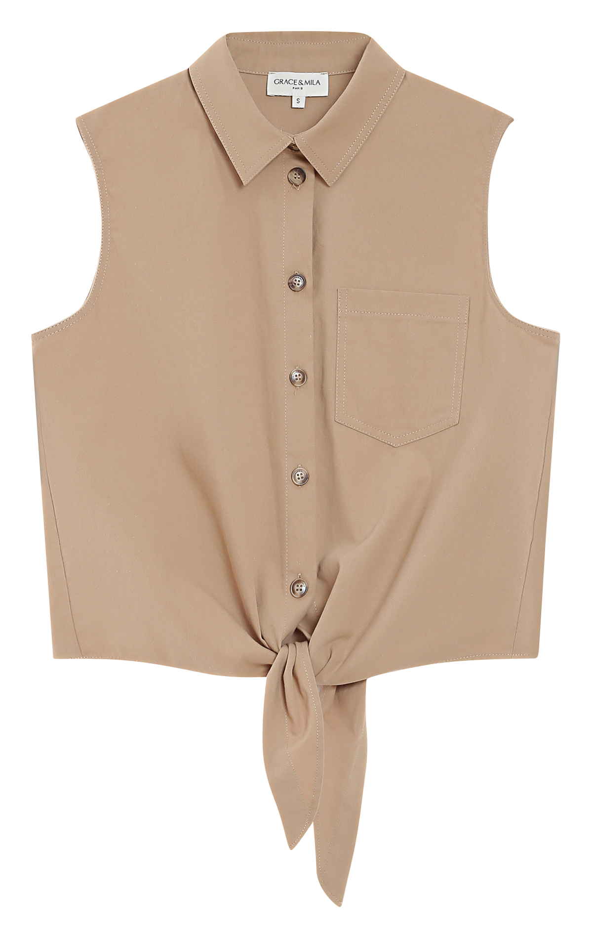 Chemise droite col classique en coton GRACE ET MILA Beige