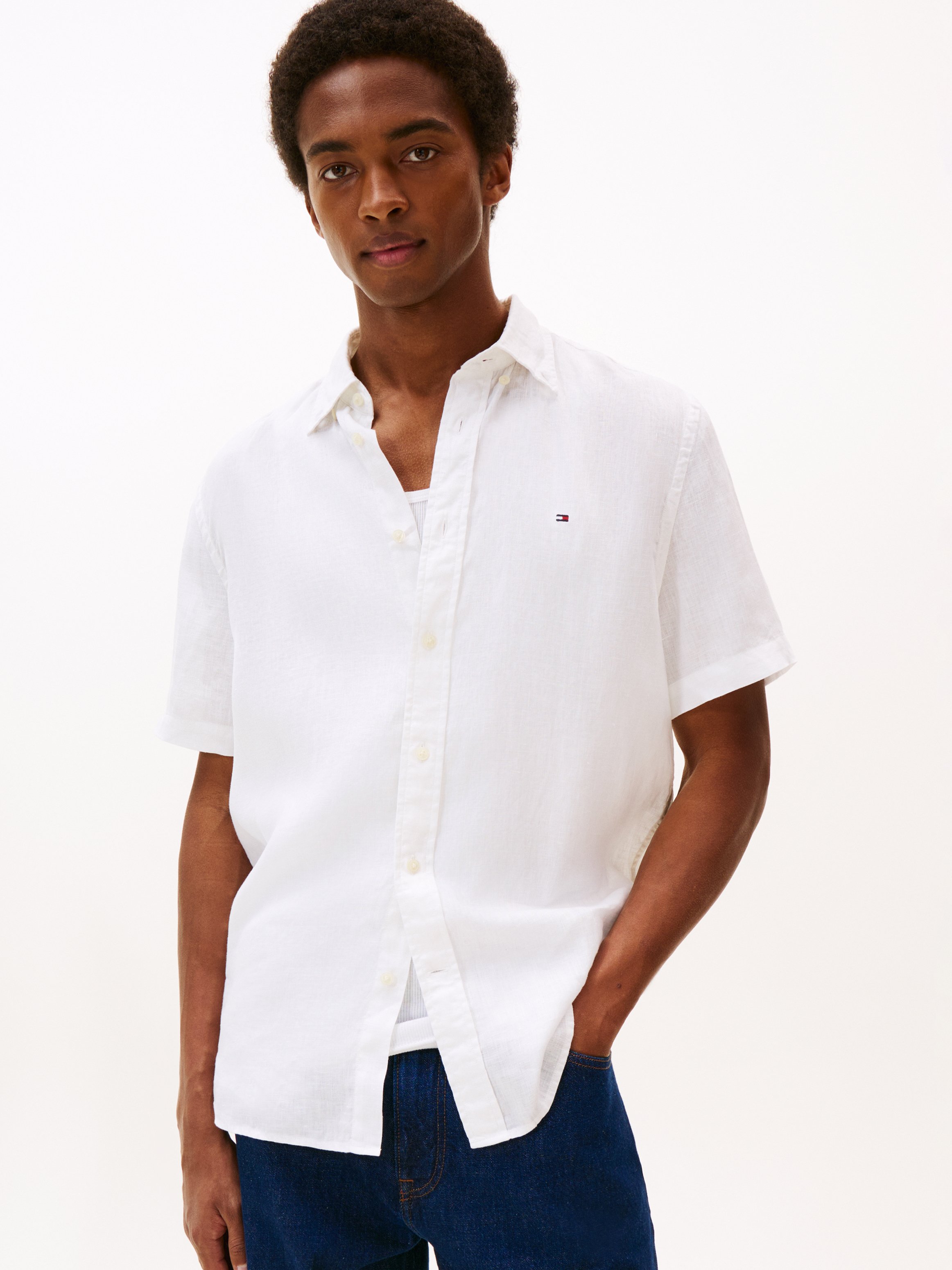 Chemise droite col classique en lin TOMMY HILFIGER Blanc