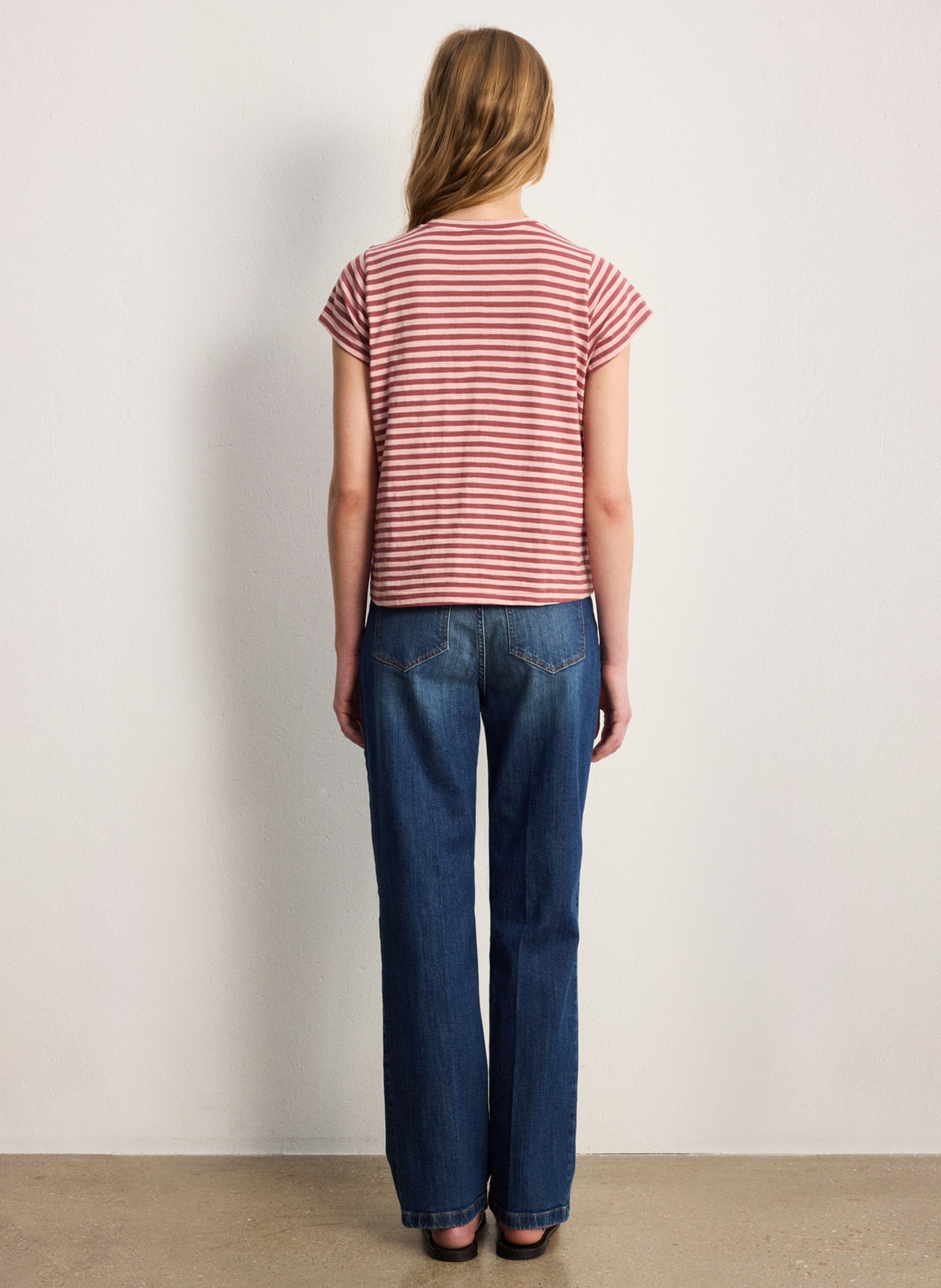 Round-neck straight striped cotton T-shirt PABLO Pink