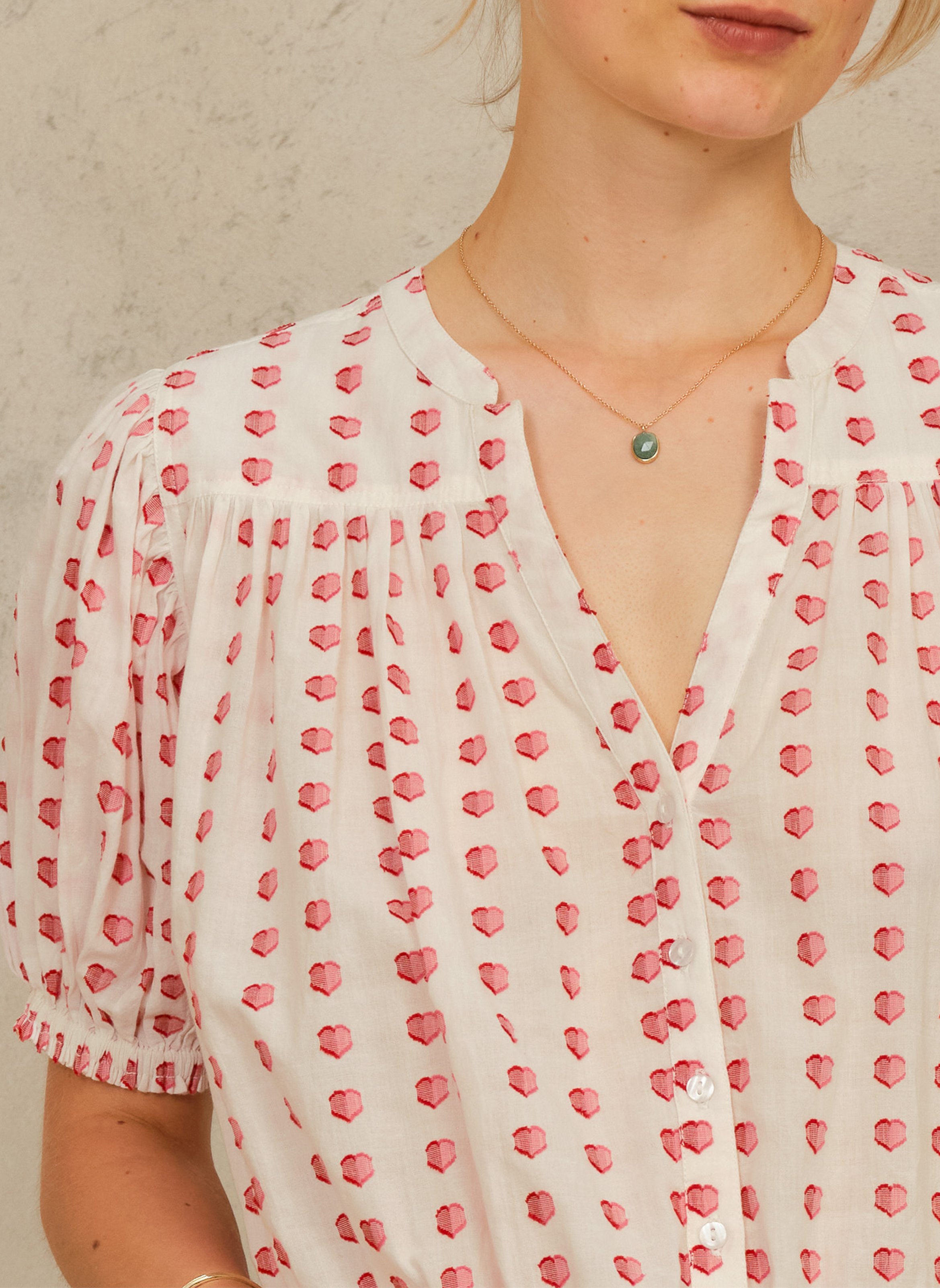 Blusa recta de algodón con estampado y cuello de pico M.A.B.E Blanco