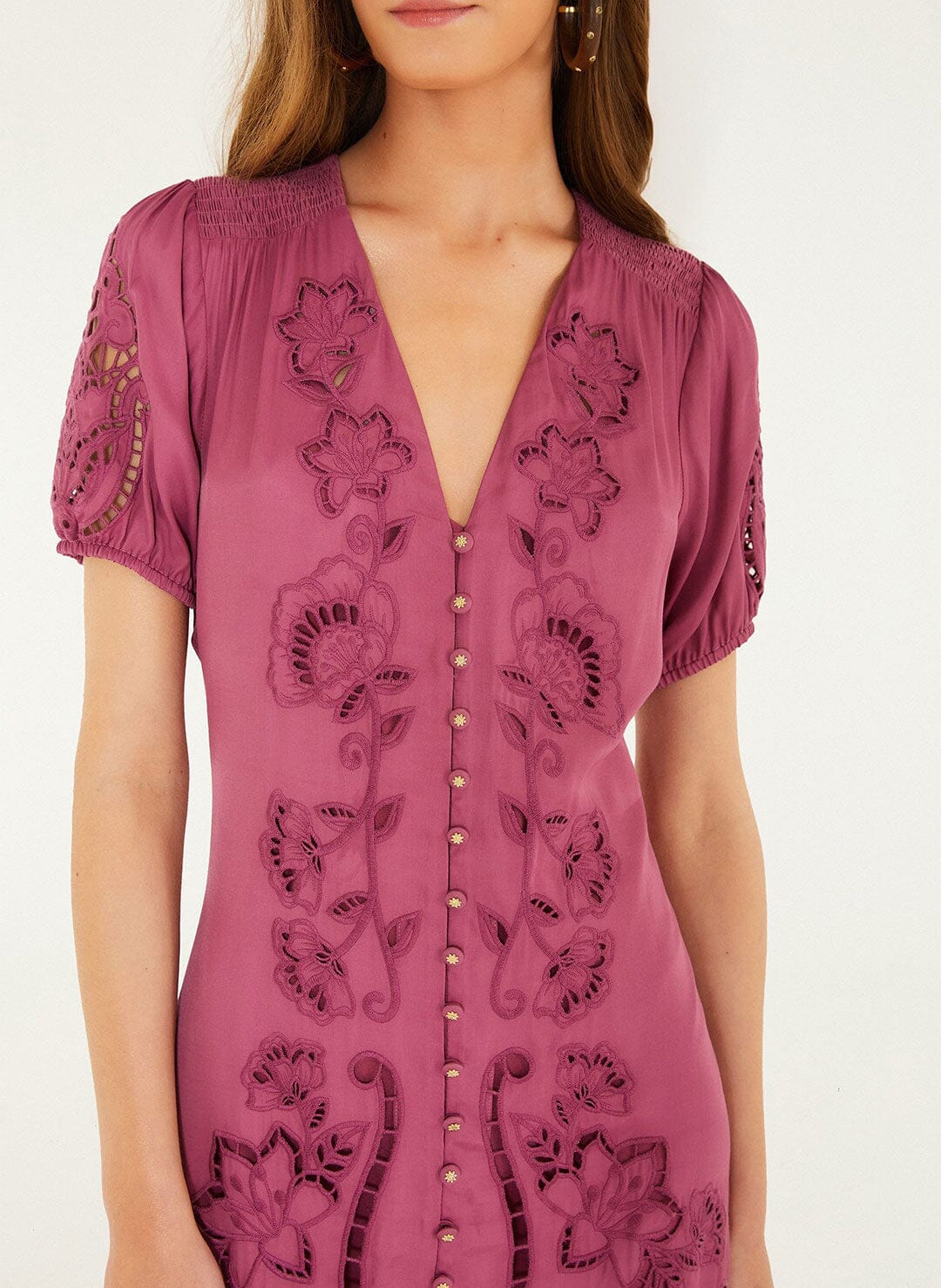 Robe longue col rond brodée  FARM RIO Rose