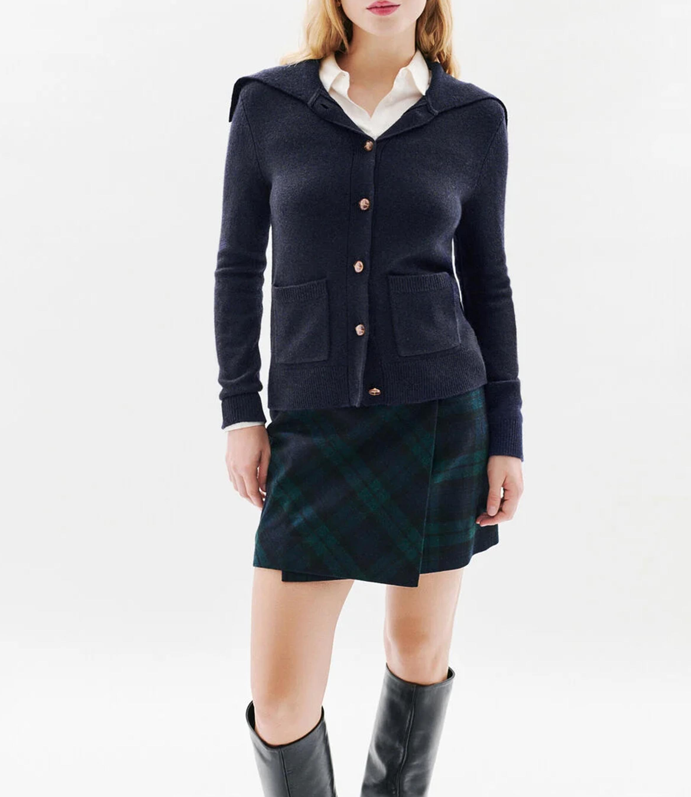 Gerade geschnittene Strickjacke aus Wollmix CAROLL Blau