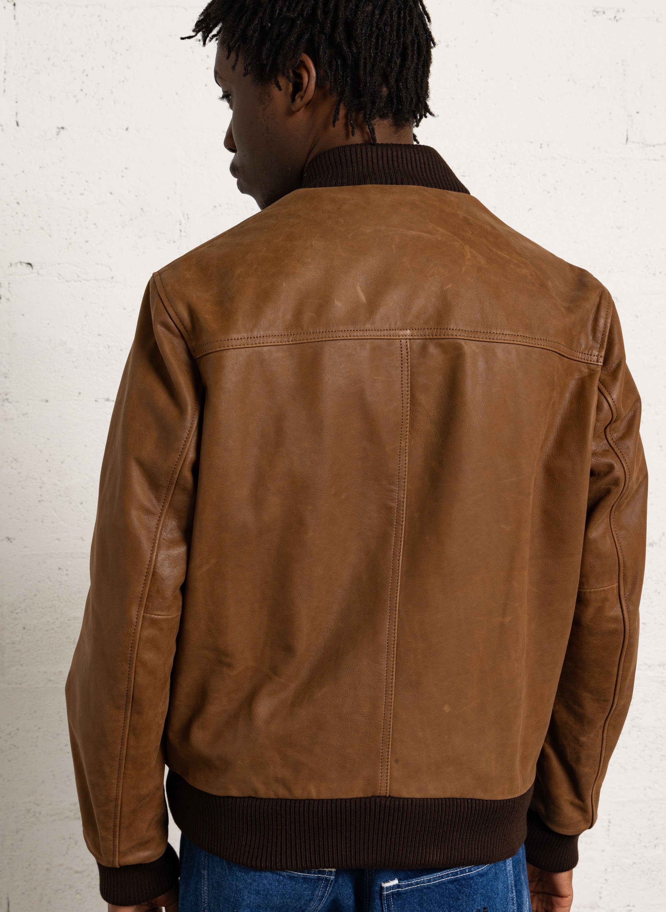 Blouson oversize col teddy en cuir CHEVIGNON Marron