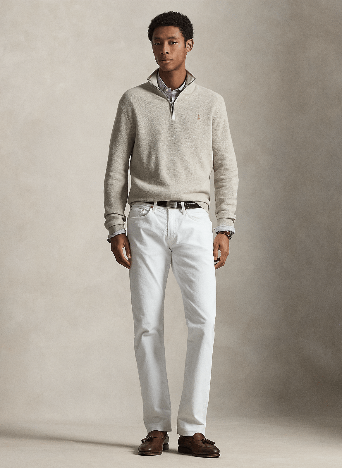 High-neck straight-cut cotton sweater POLO RALPH LAUREN Brown