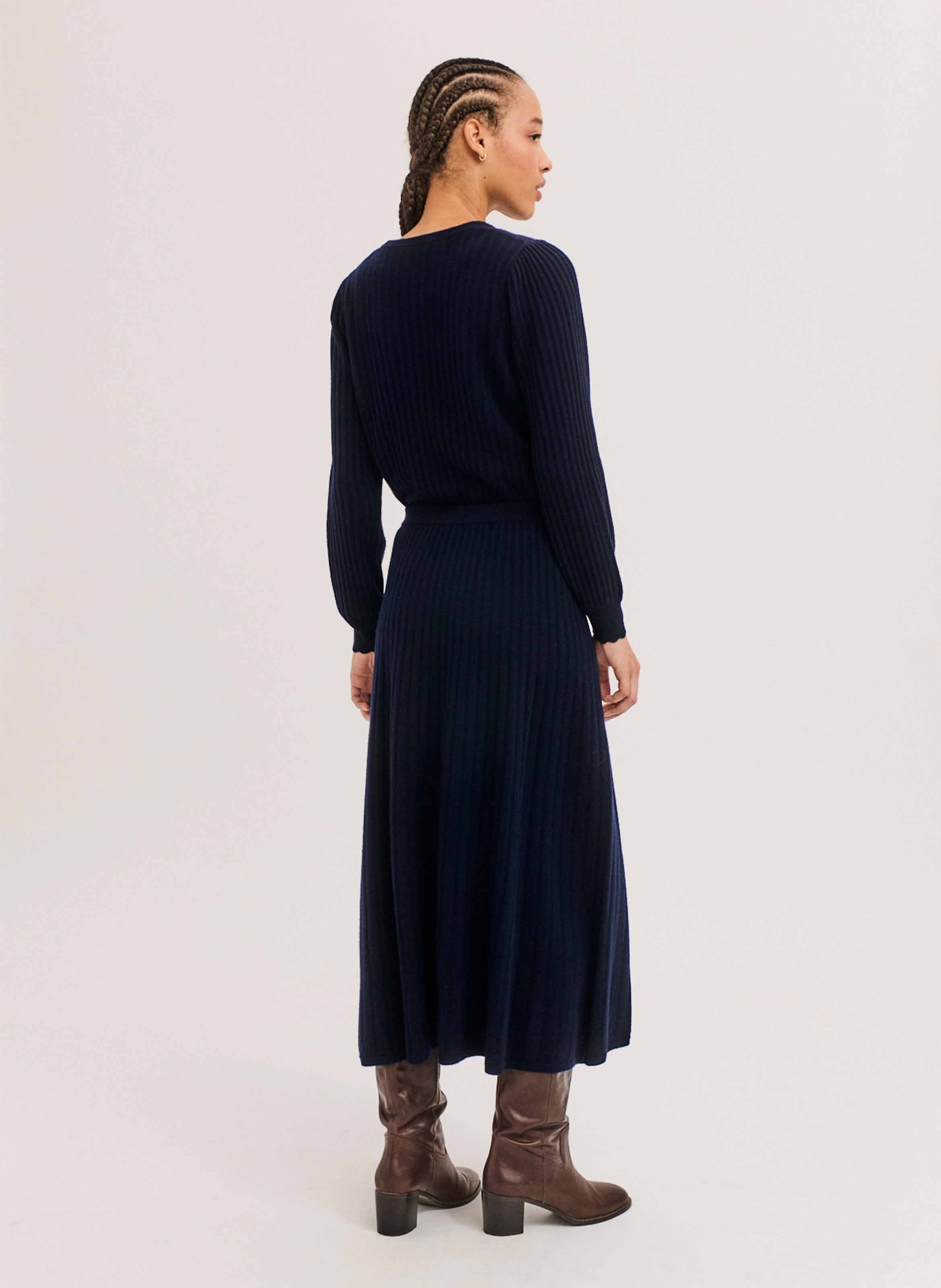 Jupe midi évasée en laine PABLO Bleu