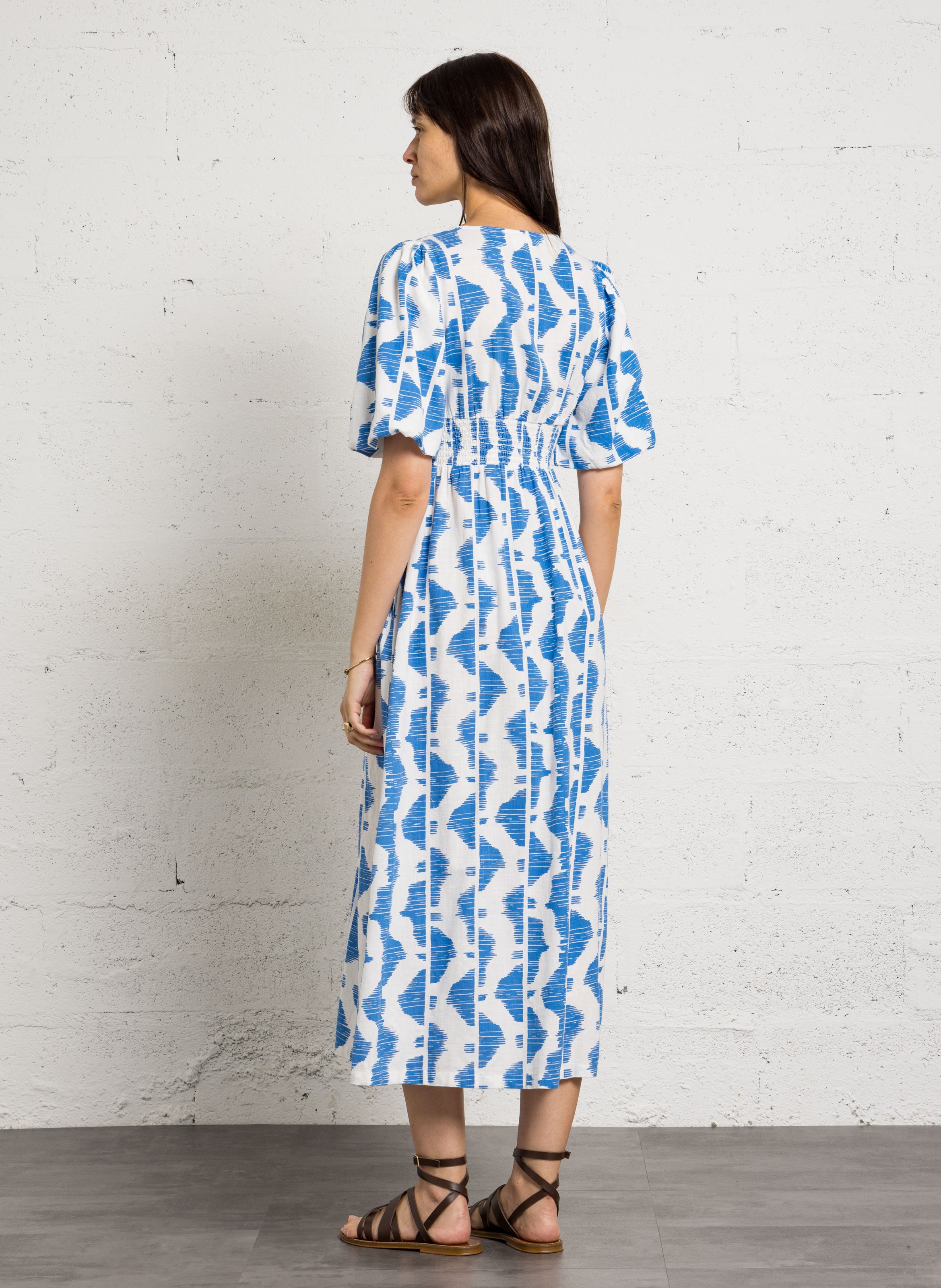 Lange, katoenen jurk met V-hals MAISON 123 Blauw