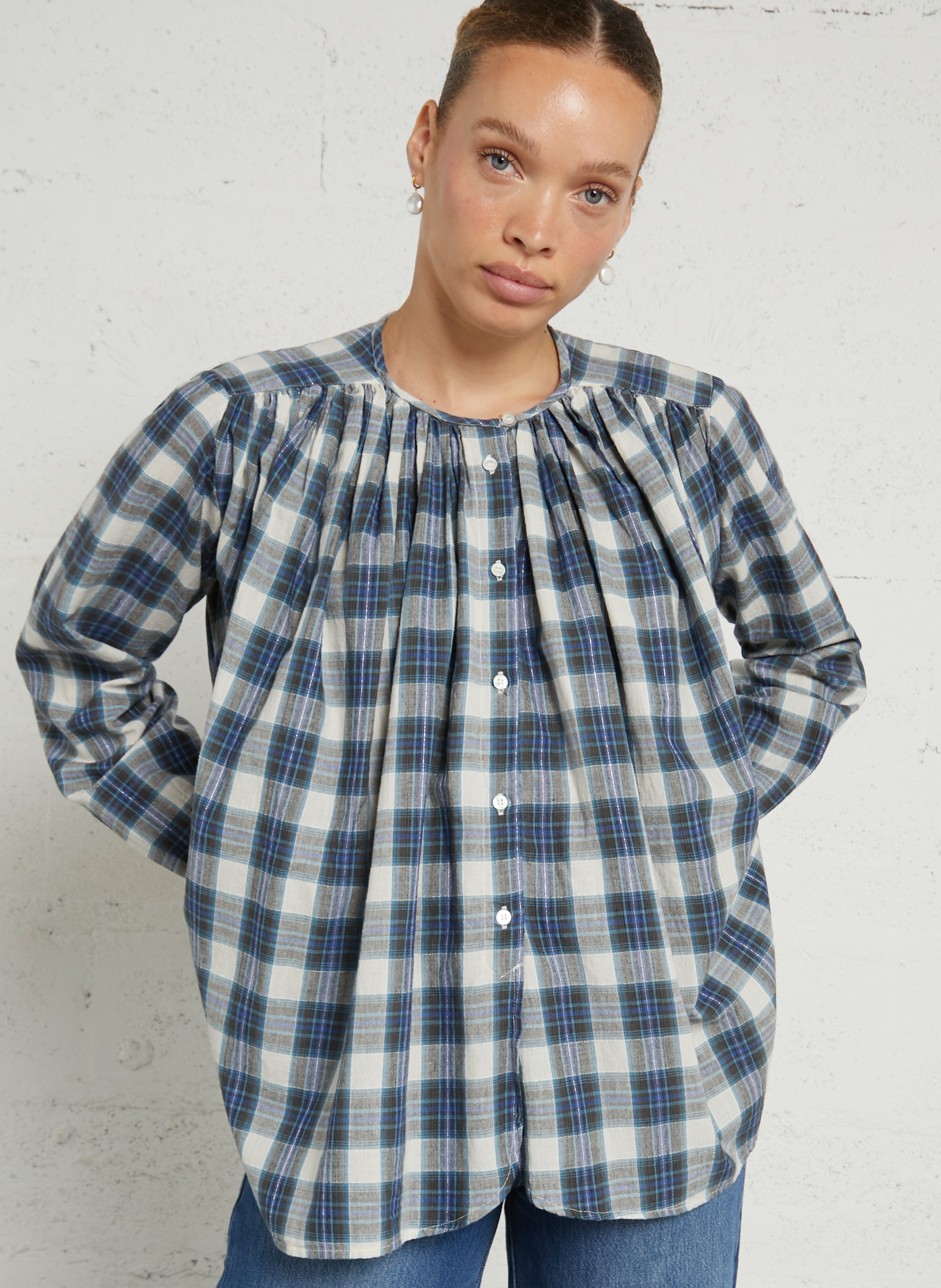 Round-neck cotton-blend shirt FEEKA Blue