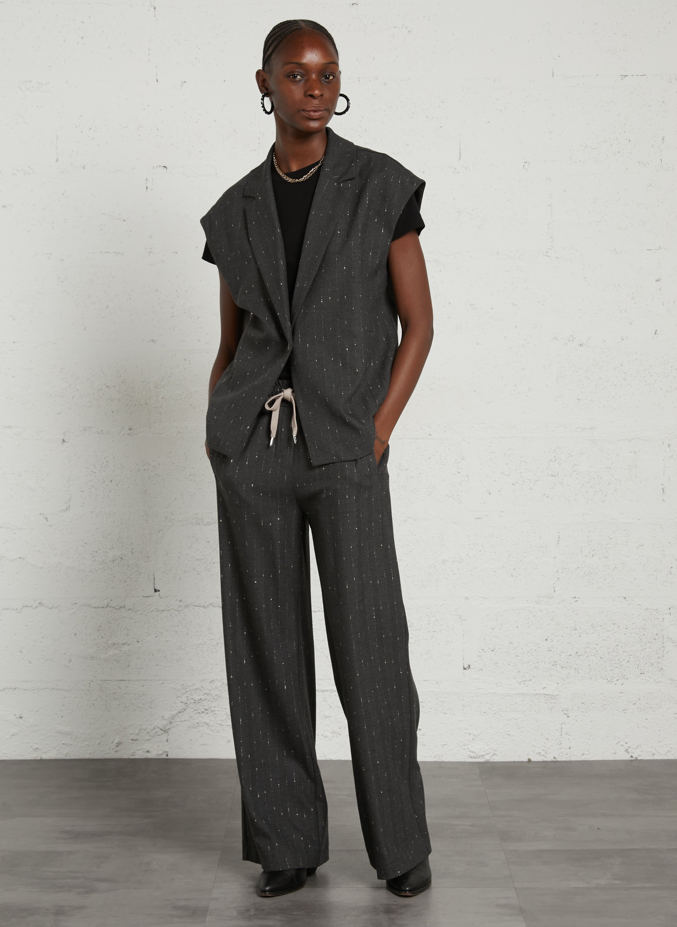Gilet oversize à rayures PLEASE Gris