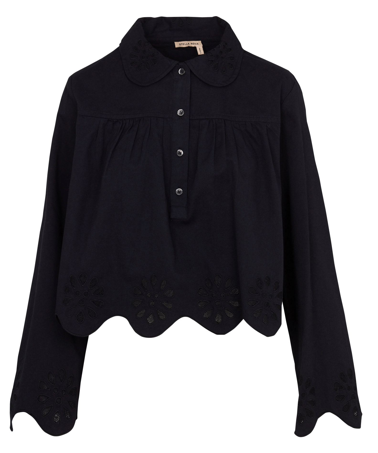 Short shirt with embroidered collar in cotton STELLA NOVA Black