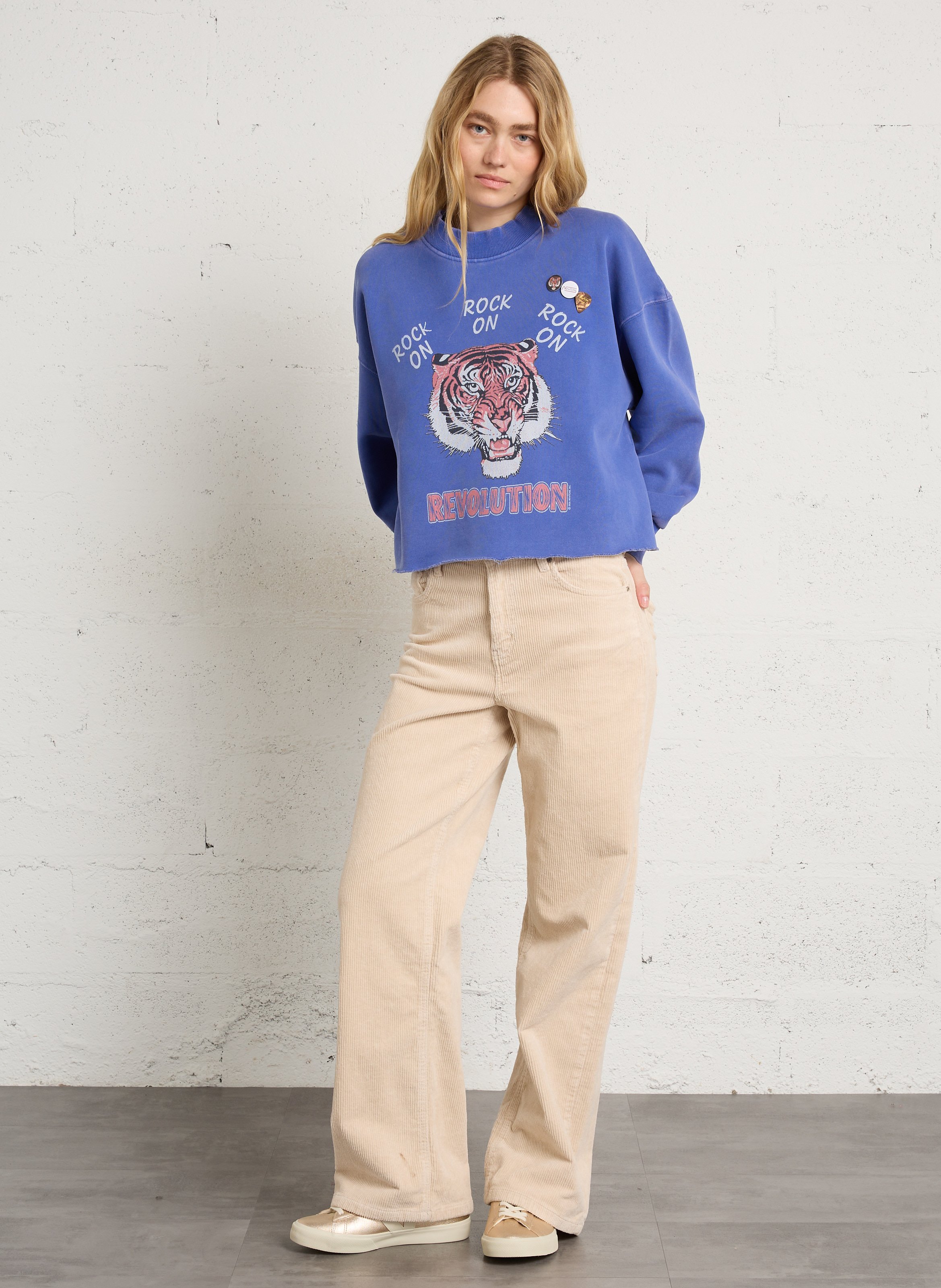 Pull court sérigraphié en coton NEWTONE Bleu