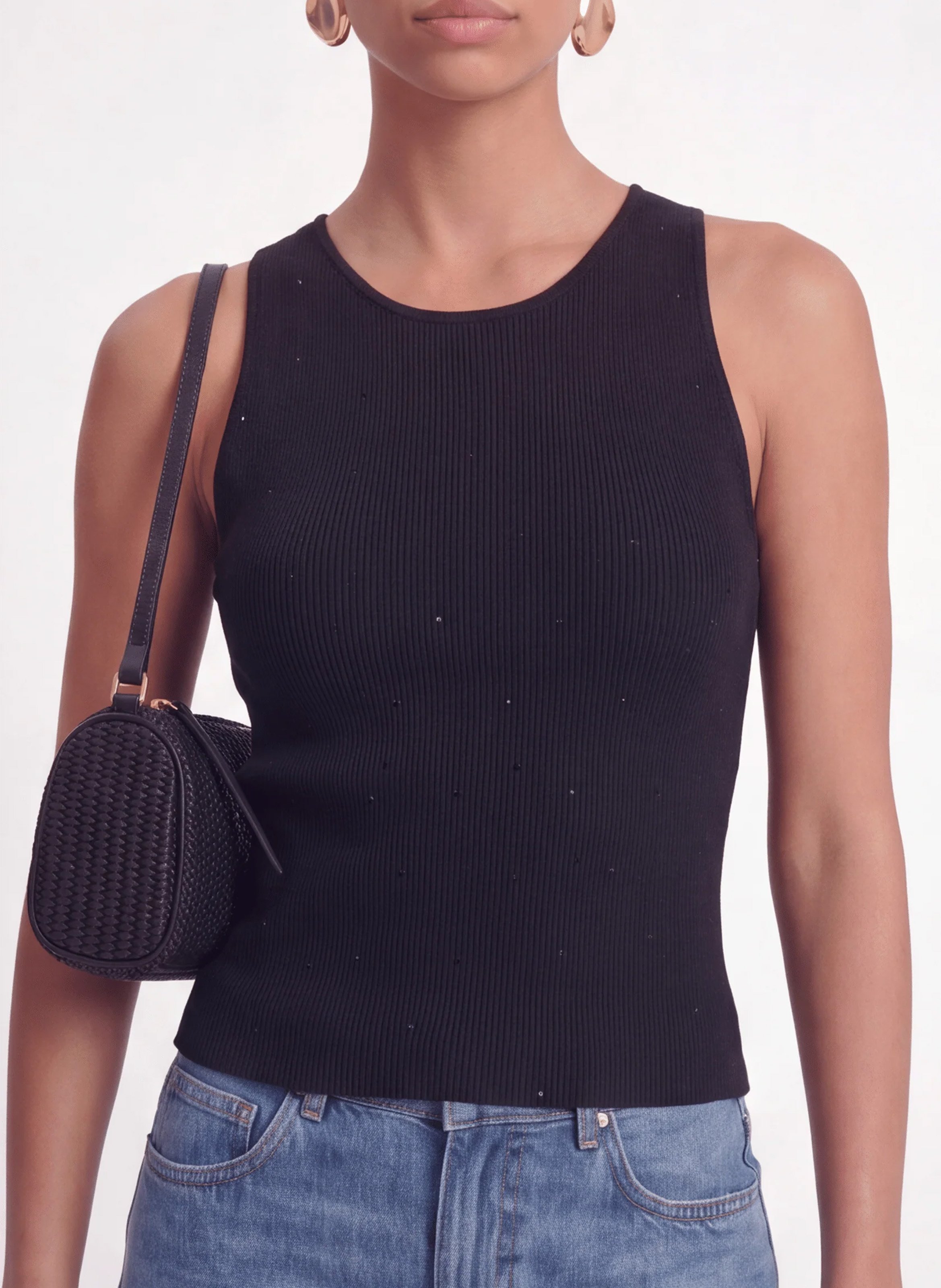 Tanktop met ronde hals en strasssteentjes KOOKAI Zwart