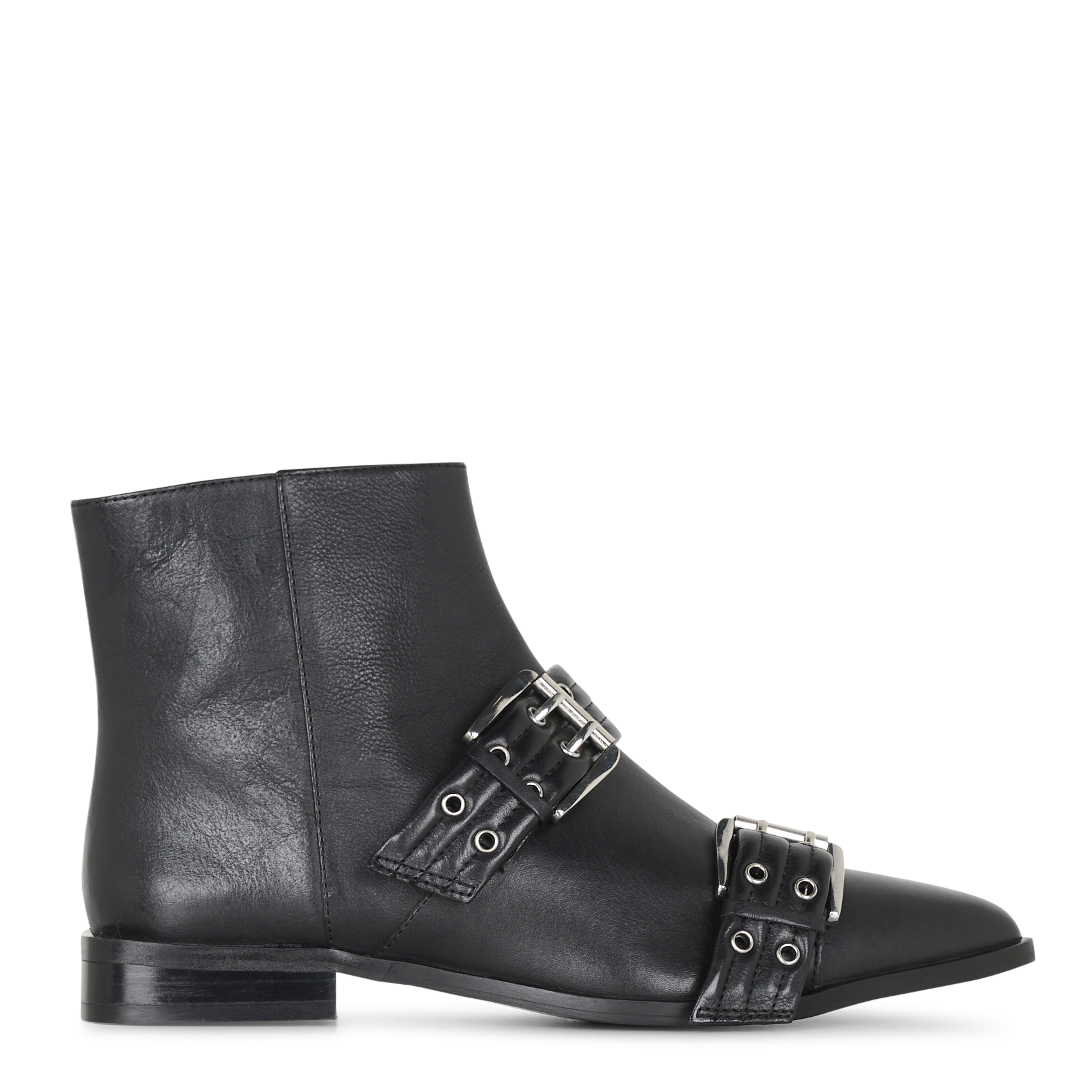 Leather ankle boots with buckle and eyelet details IKKS Black