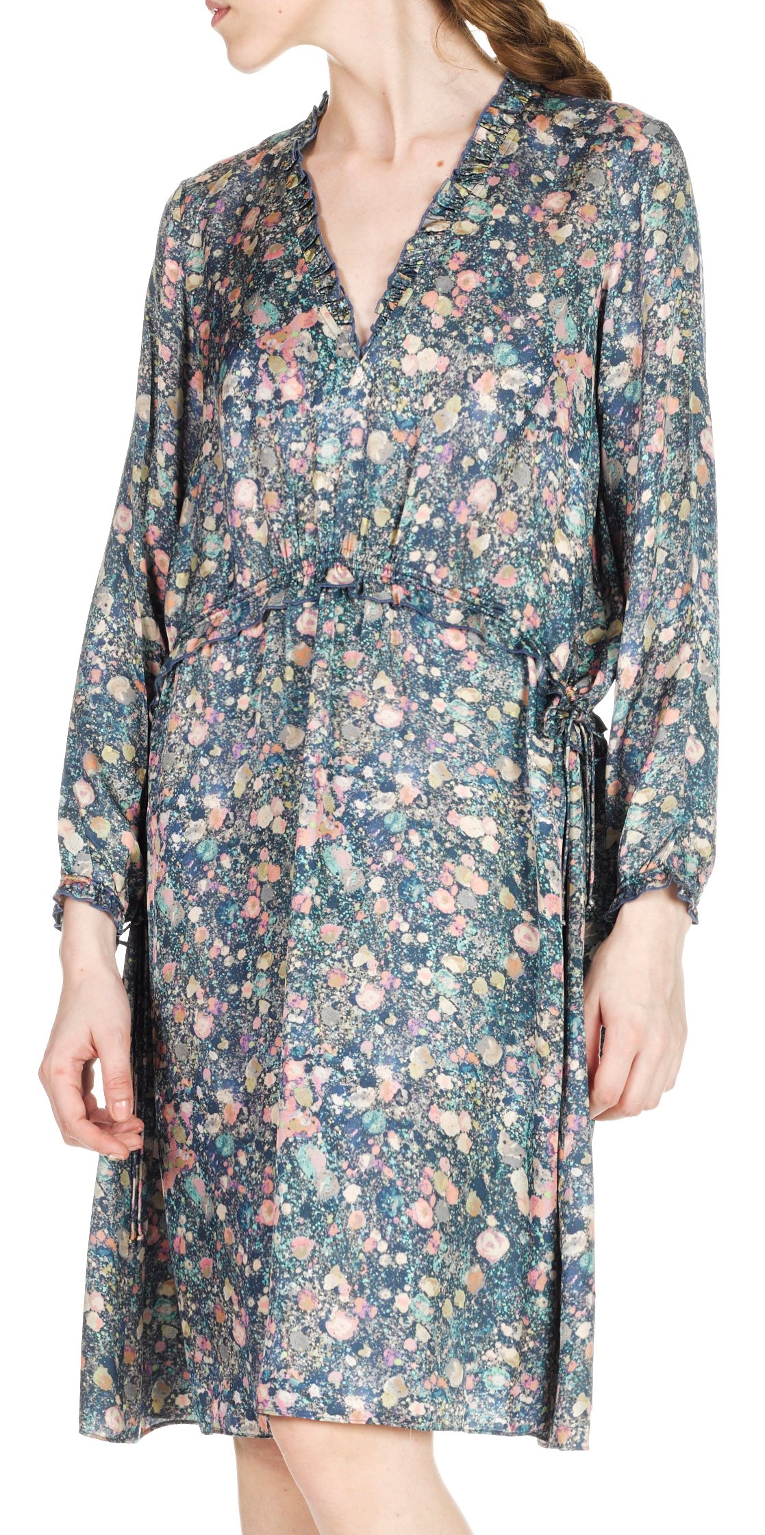 Robe midi décolletée en satin imprimé comètes  SWILDENS Bleu