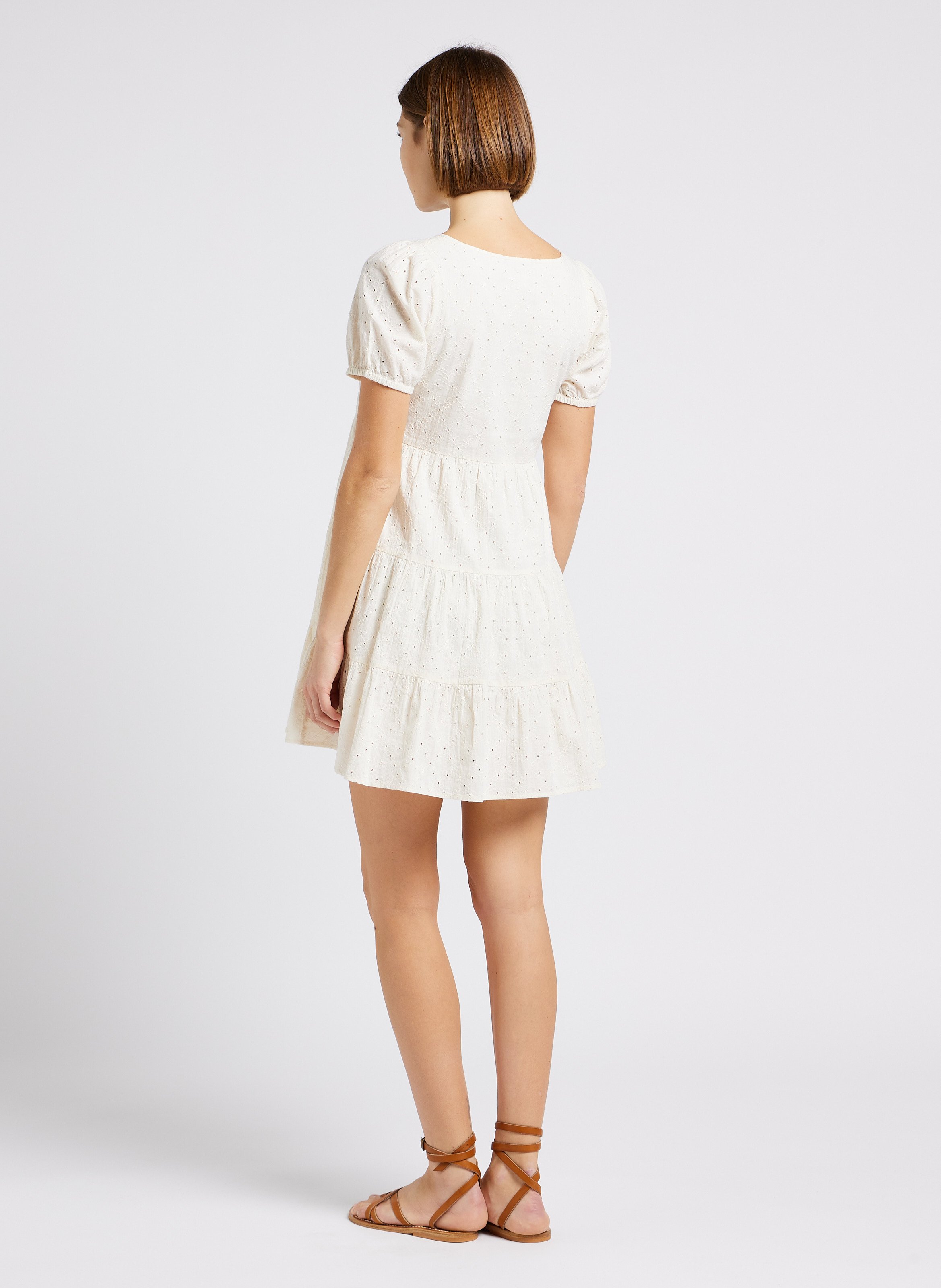 Ausgestelltes Baumwollkleid mit V-Ausschnitt und Stickerei EMILE ET IDA Weiss