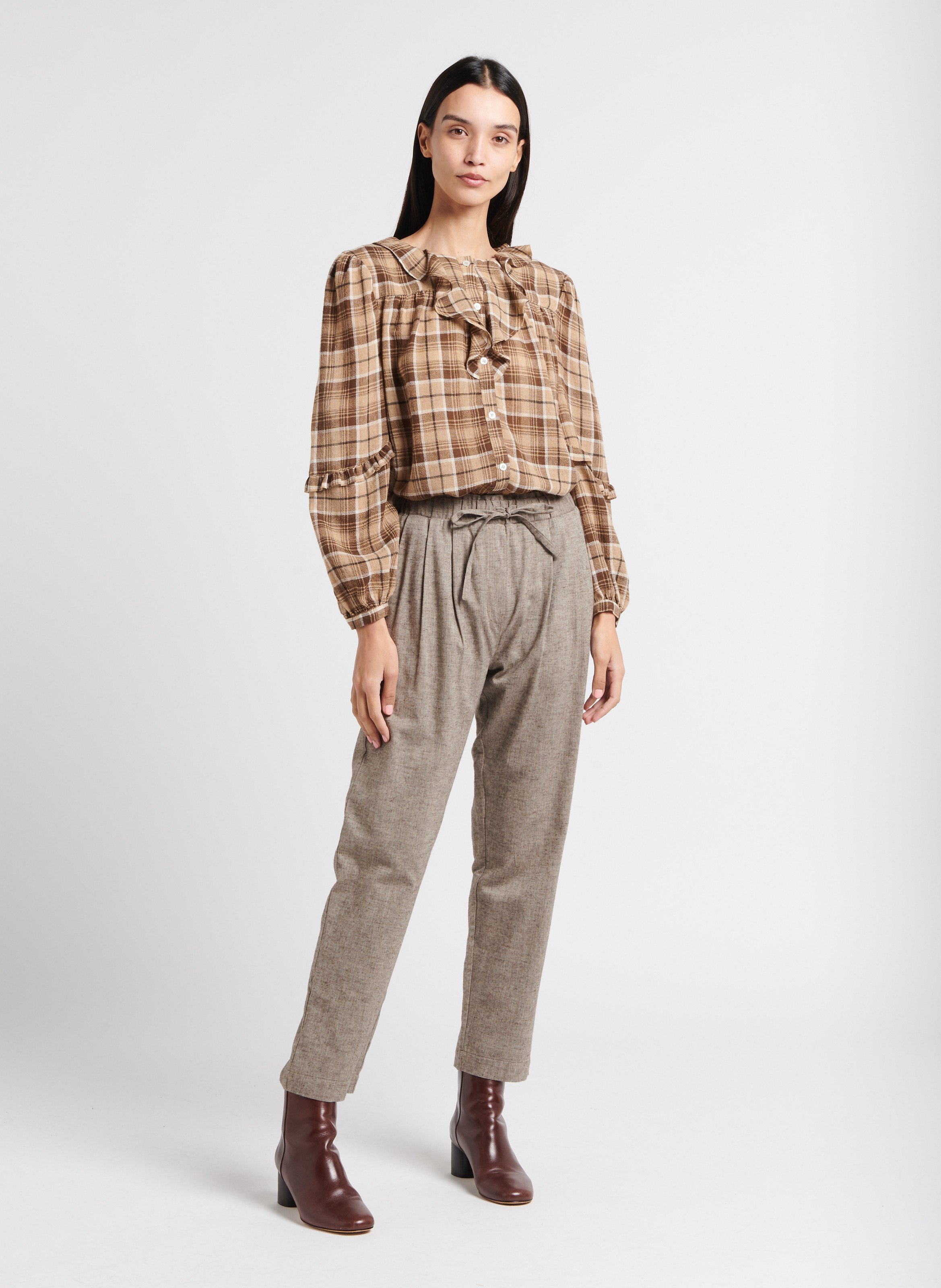 Pleated cotton pants Beige